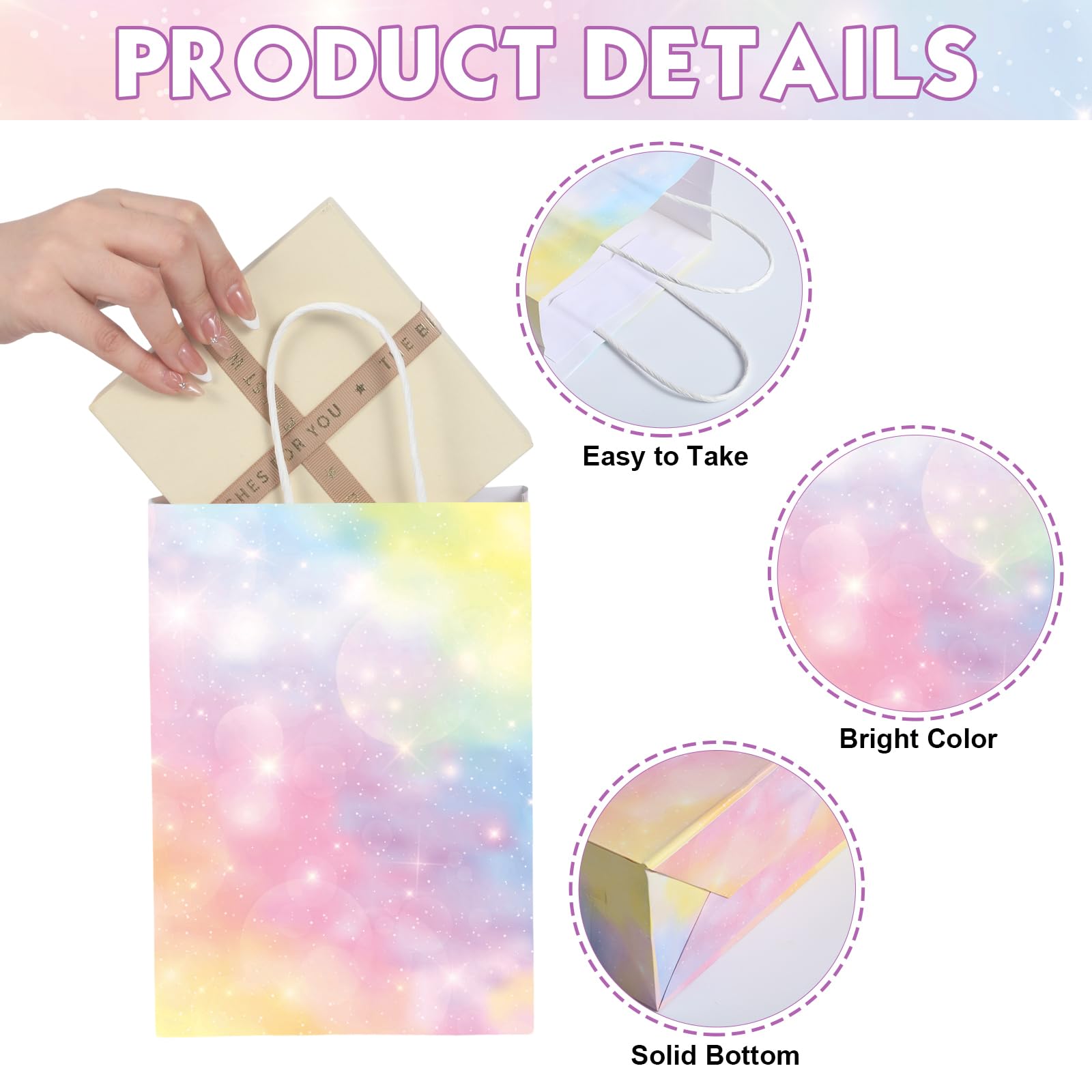 Maitys 24 Pcs Pastel Rainbow Goodie Bags with Tissue Paper, Spring Easter Party Favor Bags Rainbow Party Favor Bag Pastel Gift Bag for Kids Girls Spring Unicorn Birthday Wedding Baby Shower Decor