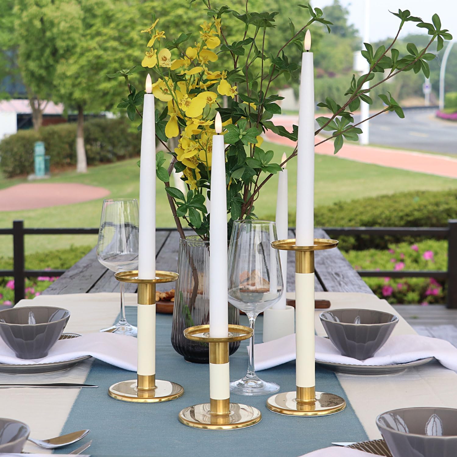 Rhytsing 11.4" Flameless Taper Candles with Timer Function, Battery Operated Dinner Tall Candlestick Rustic Wax, Warm White LED, 2 Remotes Included - Set of 6 (White)