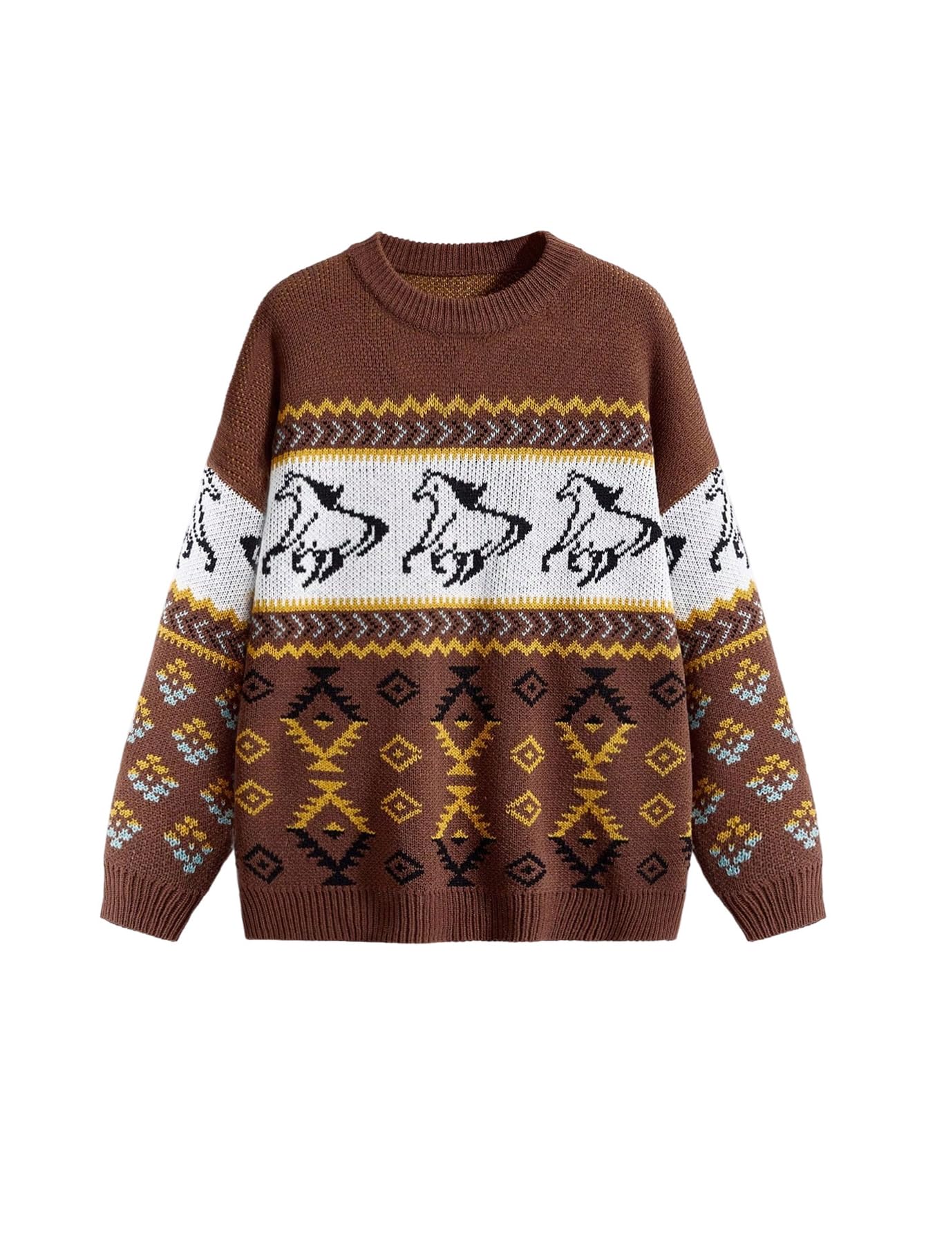 Womens Western Graphic Sweaters Retro Crewneck Long Sleeve Knit Vintage Pullovers
