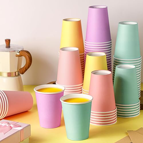 Miniatura 2 de Funtery 100 vasos de papel desechables multicolores de diseño pastel, taza de cacao caliente, suministros de fiesta familiar, vasos de papel