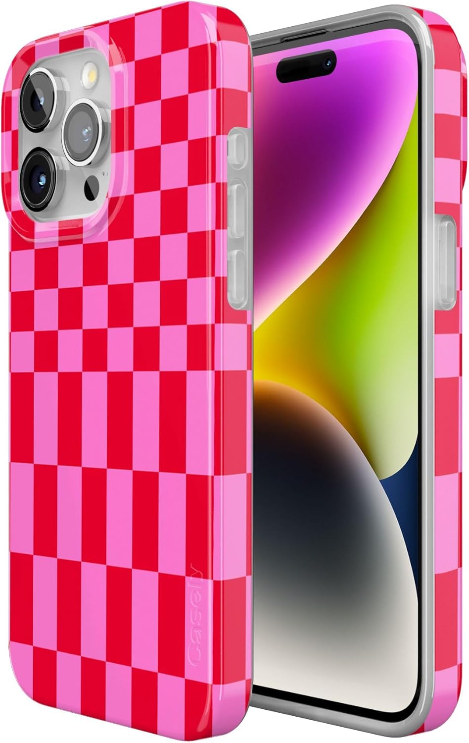 Casely iPhone 15 Pro Case | Vibe Check | Pink Checkerboard | Compatible with MagSafe | Classic Ultra Thin Design