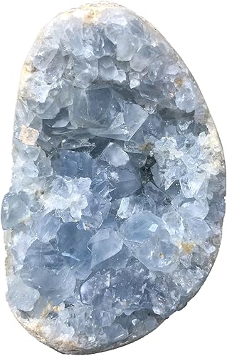 Vista 27 de Geoda de cristal celestita azul crudo natural curativo racimo grande de piedra celestina irregular para decoración del hogar, 1-1.5 libras Celestite