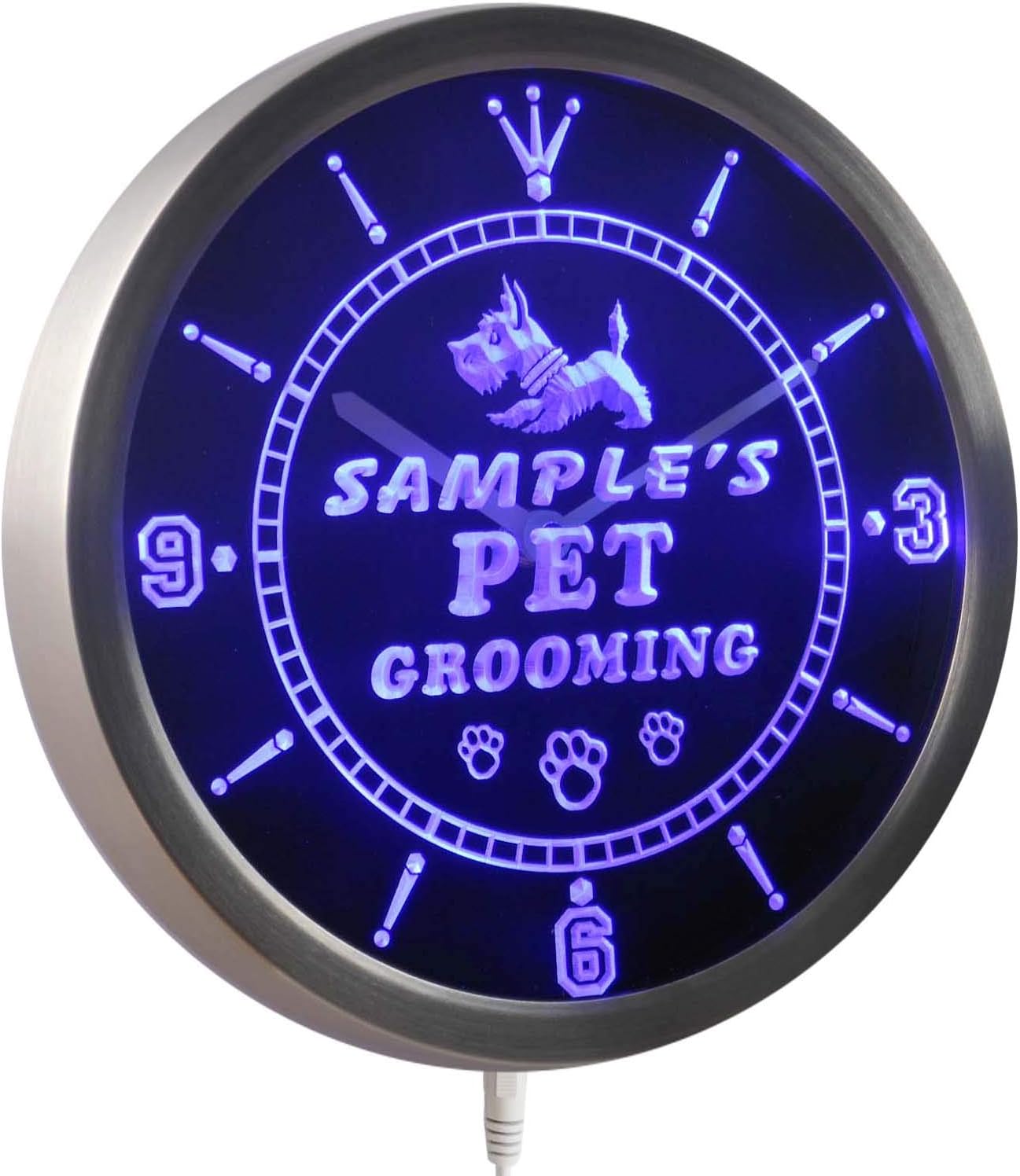 ADVPRO ncqq-tm Name Personalized Custom Pet Grooming Paw Print Bar Neon Sign LED Wall Clock
