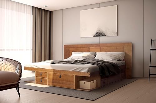 Miniatura 32 de memomad Bali - Cama de plataforma de almacenamiento con cajones (tamaño King, madera marrón caramelo) Caramelo,Roble,Blanco