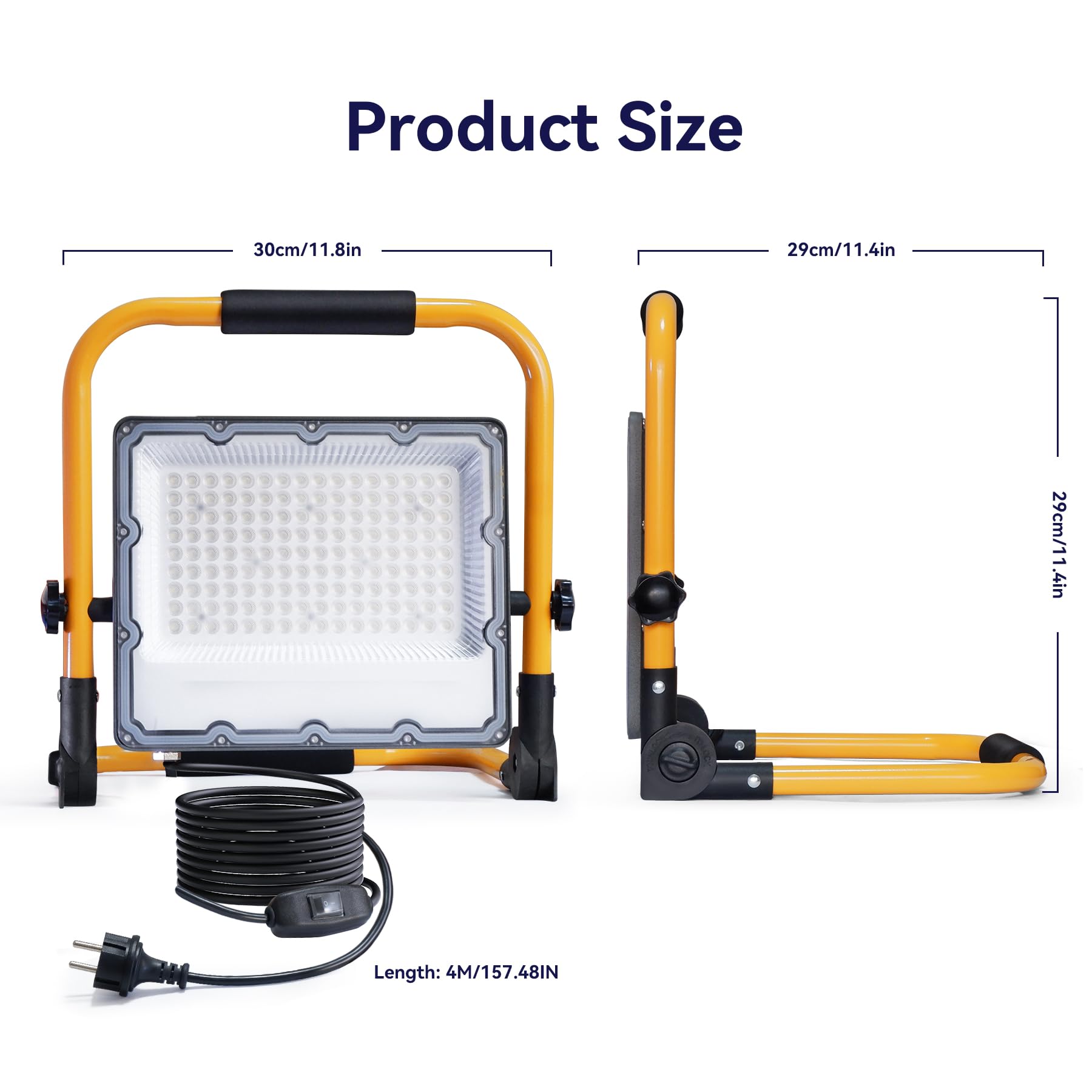 Reflektor Budowlany LED 100W ze Statywem i Kablem 4 M, Wodoszczelność IP66, Reflektor Roboczy z Przełącznikiem, do Warsztatu, Konserwacji lub na Placu Budowy, 6500K Zimne Białe światło