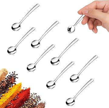 Small Spoons for Spice Jars 8 Pcs Mini Spoons Set, 3.25 Inch SUS 304 Stainless Steel Tiny Spoon for Spices, Salt, Pepper, Condiment, Sugar, Honey, Coffee (Silver)
