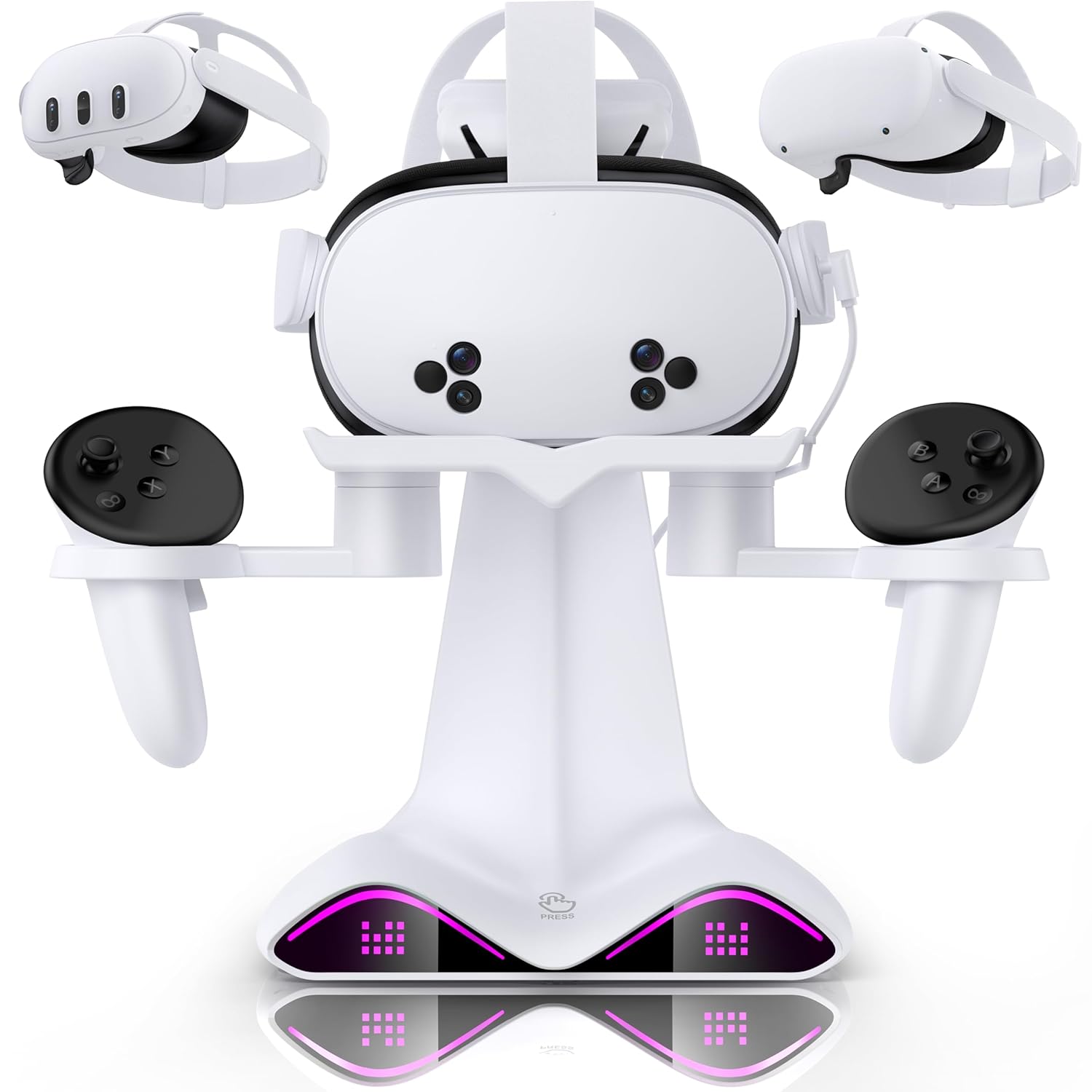Charging Dock & Headset Stand for Meta Quest 3/3s/2, Fast Charging Station with 4 Controller Rechargeable Batteries, All-in-One Storage with 7 Lighting Modes for VR Headset Accessories & Controllers