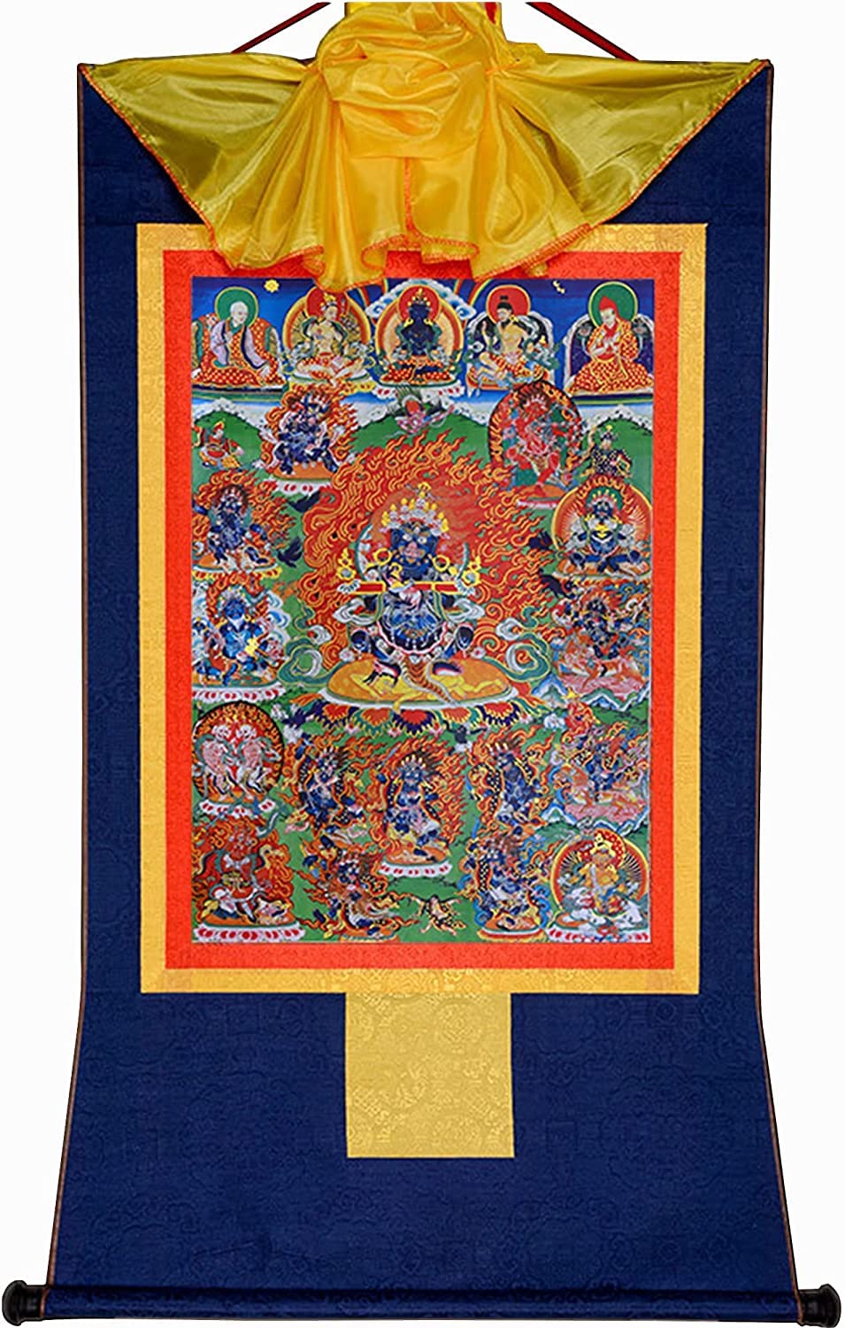 Cnfhfry Blu Vintage Tapestry, Mahakala,Protector Deity, Buddhist Thangka Brocade