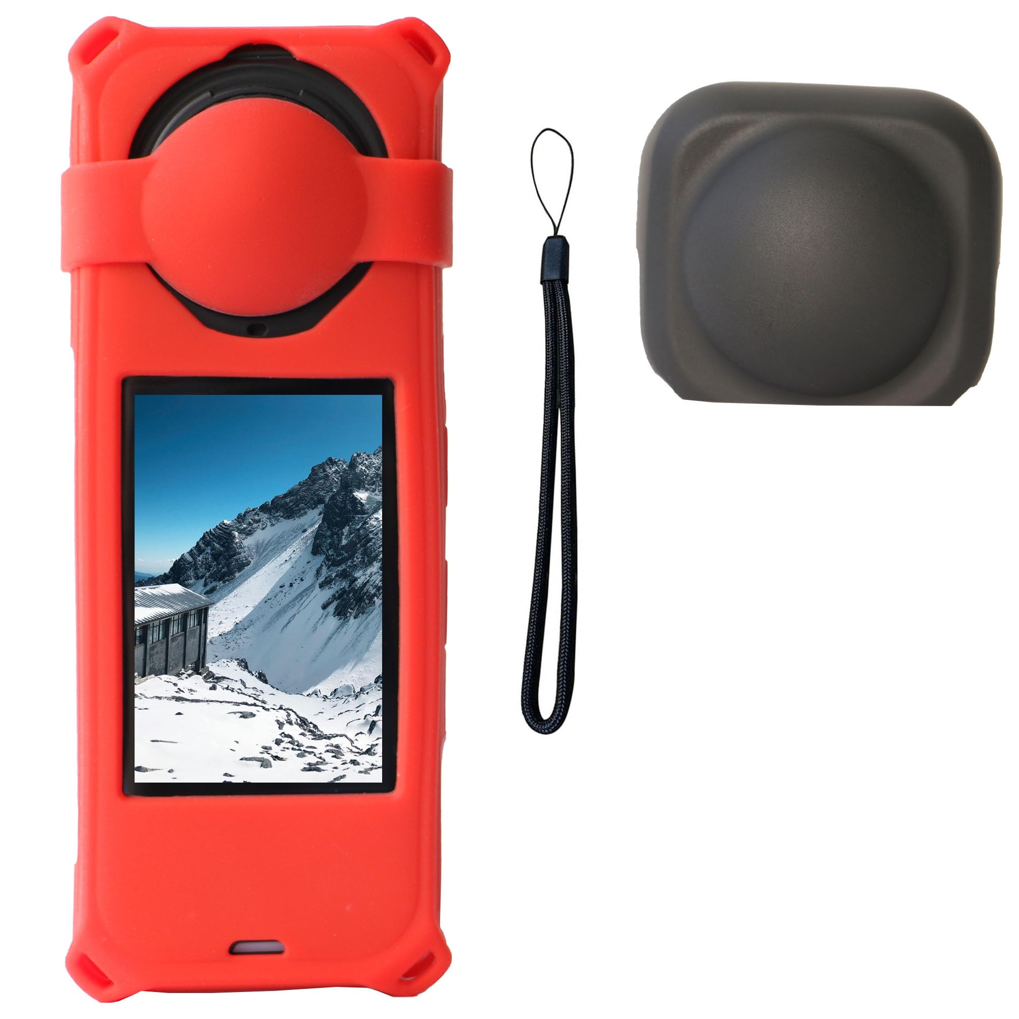 PCTC 360 X5 Silicone Case +Lens Cap Compatible with Insta360 X5 Accessories All-Round Shockproof Lightweight (Red)
