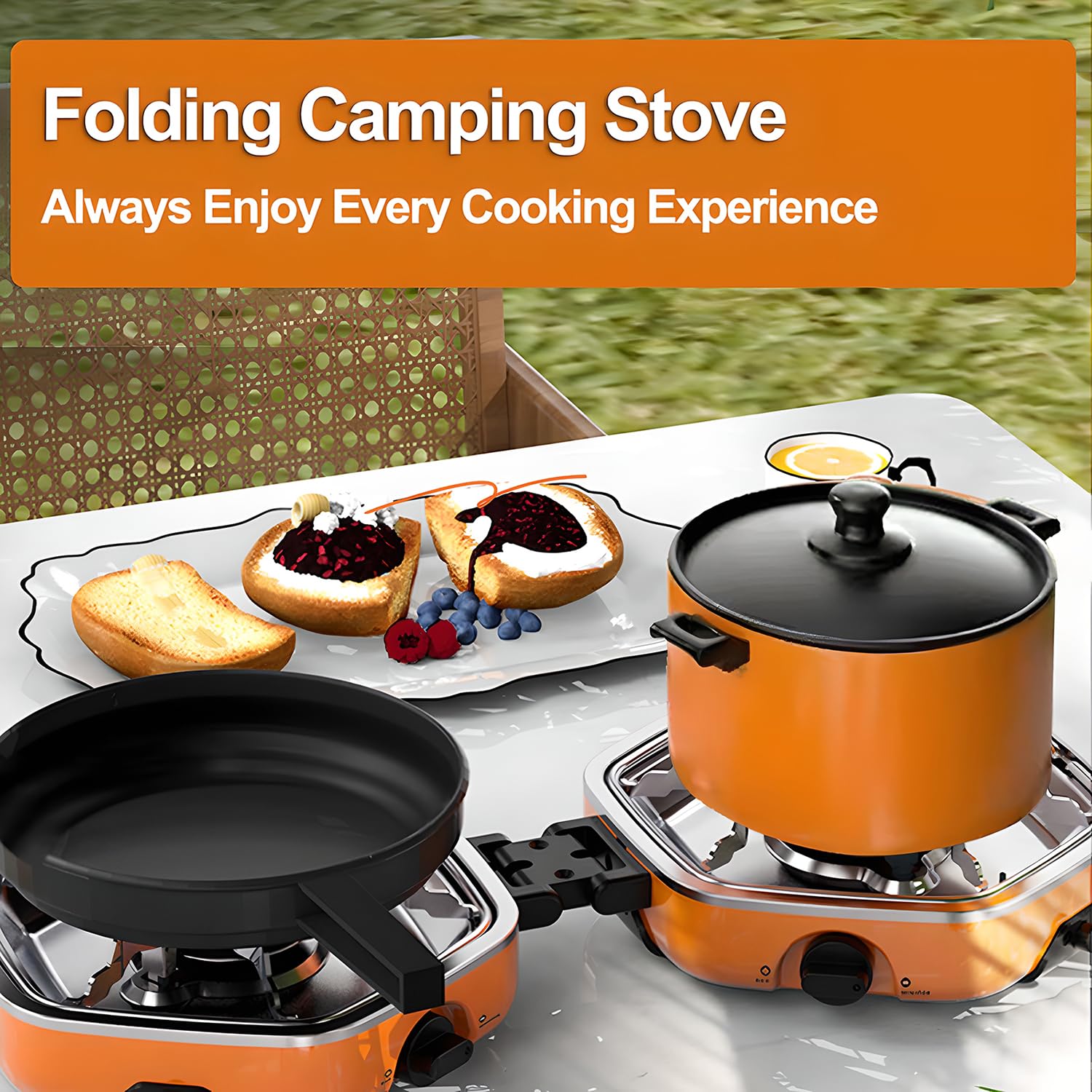 Estufa de gas para camping, 17000 BTU plegable para exteriores con 2 quemadores ajustables e encendido piezoeléctrico, ideal para barbacoa, senderismo, fogatas, cocina de emergencia
