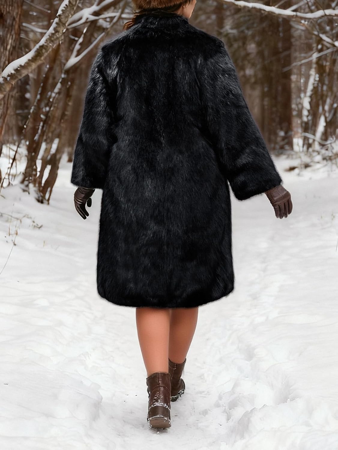 Faux Fur Jacket Women Zip Up Cropped Fur Coats Long Sleeve Open Front Jackets Outwear(0065 BK 2XL) - Image 5