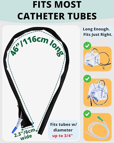 Miniatura 3 de Cubierta de tubo de catéter, paquete de 2 fundas de tubo Foley con cremallera, cubierta de manguera de catéter discreta, funda de repuesto para