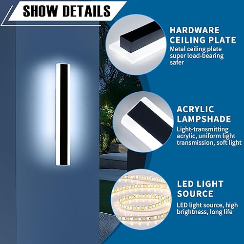 Vista 148 de Apliques de pared para exteriores de 47 pulgadas, regulables de 3000 K-6000 K, luces de pared larga para exteriores, IP65 impermeable, moderna