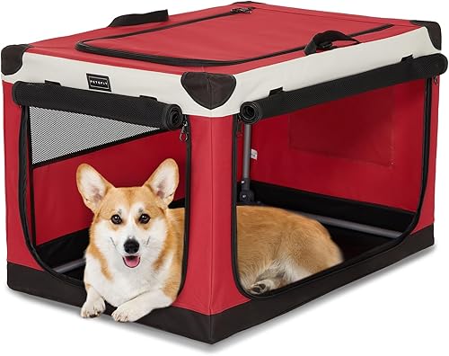 Vista 82 de PETSFIT Jaula plegable para perros, con cubierta de tela ajustable patentada, puertas de malla a prueba de mordeduras y con bloqueo, base Gris