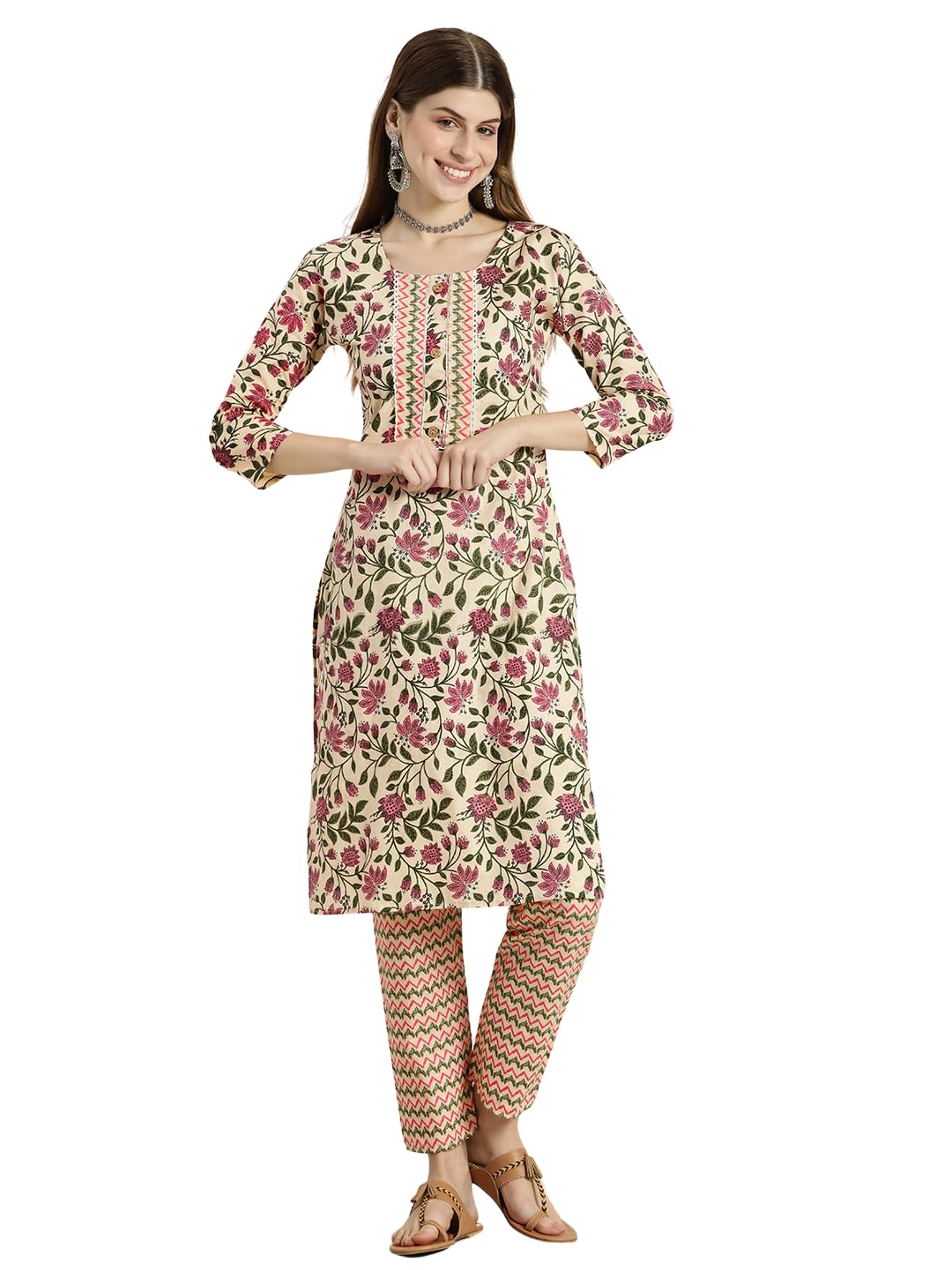 Shiv Textiles Pure Cotton Kurta Set For Women(9002-Beige-M)
