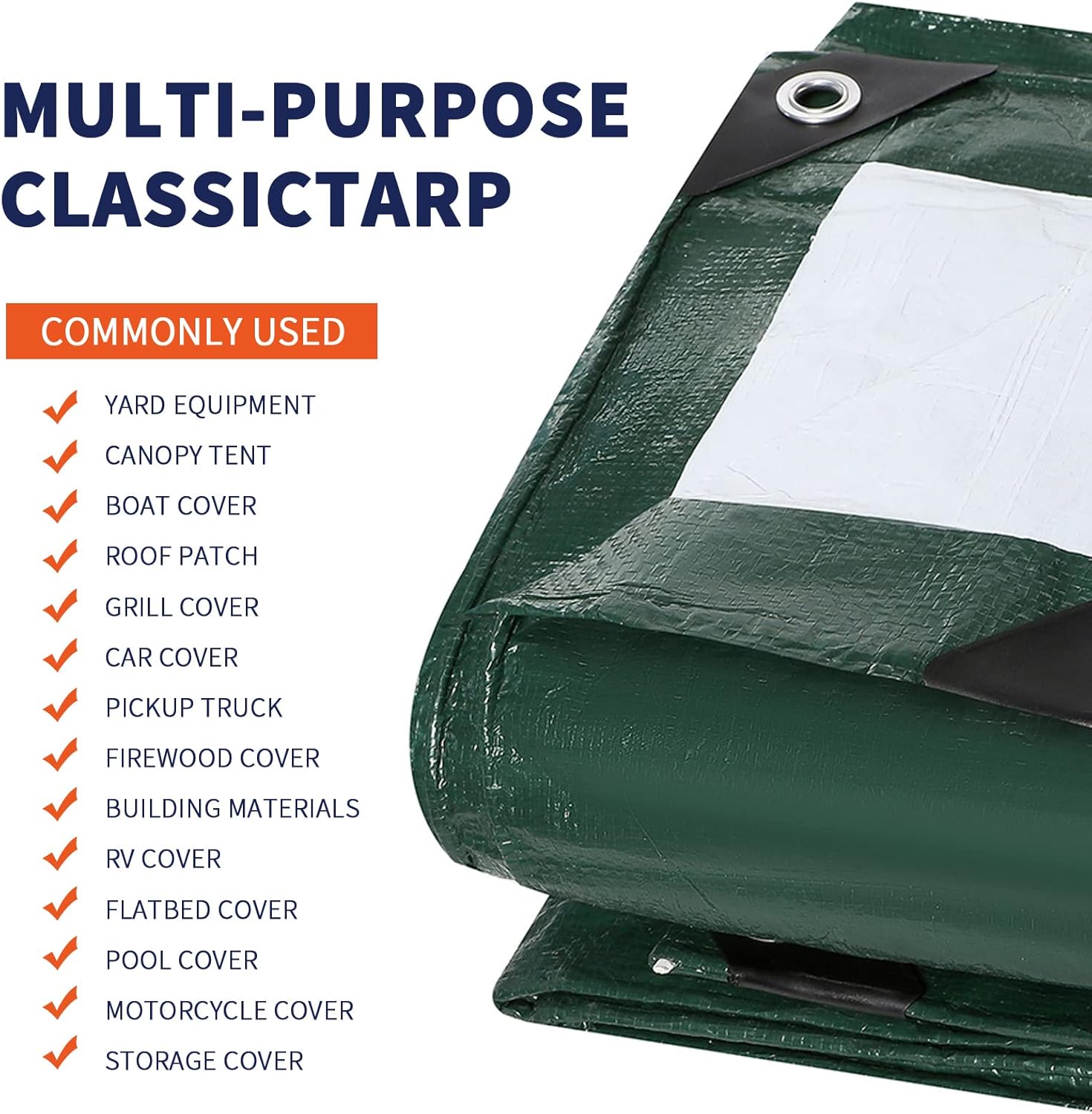 Medium Duty Waterproof 5 Mil. Reversible (Hunter Green/White) Tarp Cover, UV Resistant, Rip and Tear Proof Tarpaulin with Reinforced Edges - for Roof, Camping, Patio, Pool Cover, Boat (25'X40')