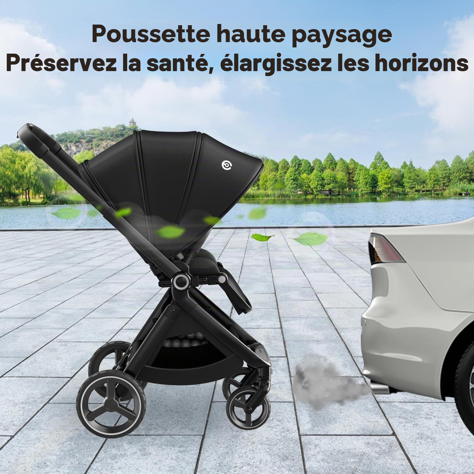 ELITTLE EMU Poussette Pliante Reversible, Poussette Bebe Face Parents 25kg,Automatique Centre Gravité Conception Rréglage,Landaus Siège Dossier 95-175°pour Exterieur Ville pour Bebe 0 a 3 Ans,Noir