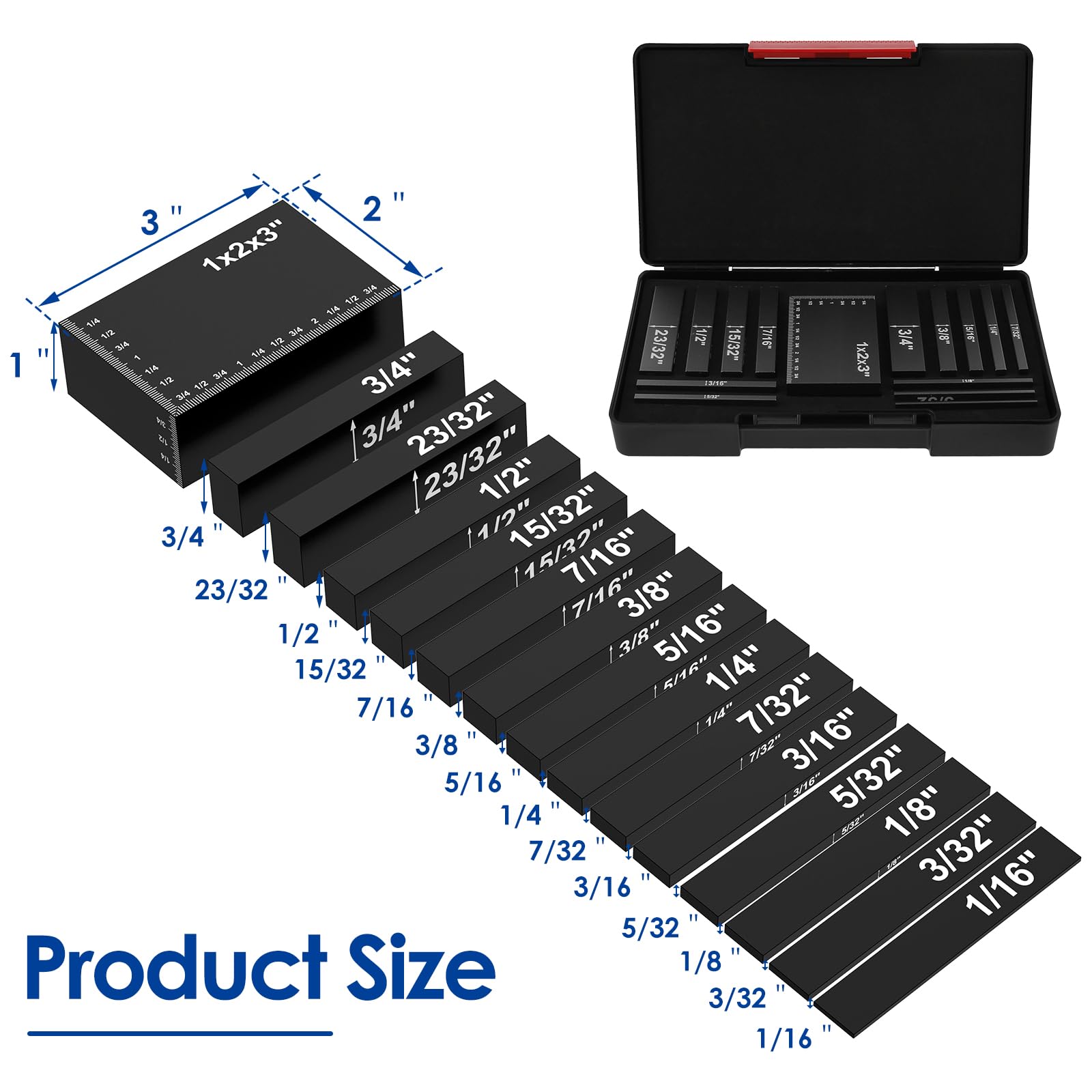 SHASUXTING 15Pcs Setup Blocks Height Gauge Set 4inch High Precision Setup Bar Blocks with Size Markings Aluminum Alloy Stackable Woodworking Measuring Bars for Carpenter Measuring(Black)
