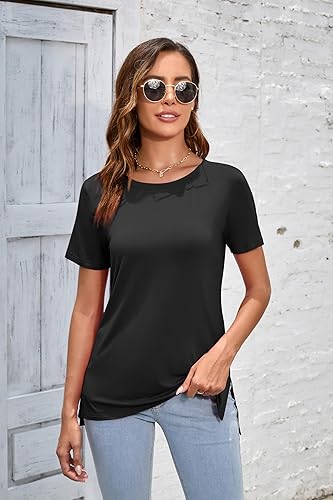Miniatura 8 de Herou - Camisetas de manga largamanga corta para mujer, estilo informal, con división lateral