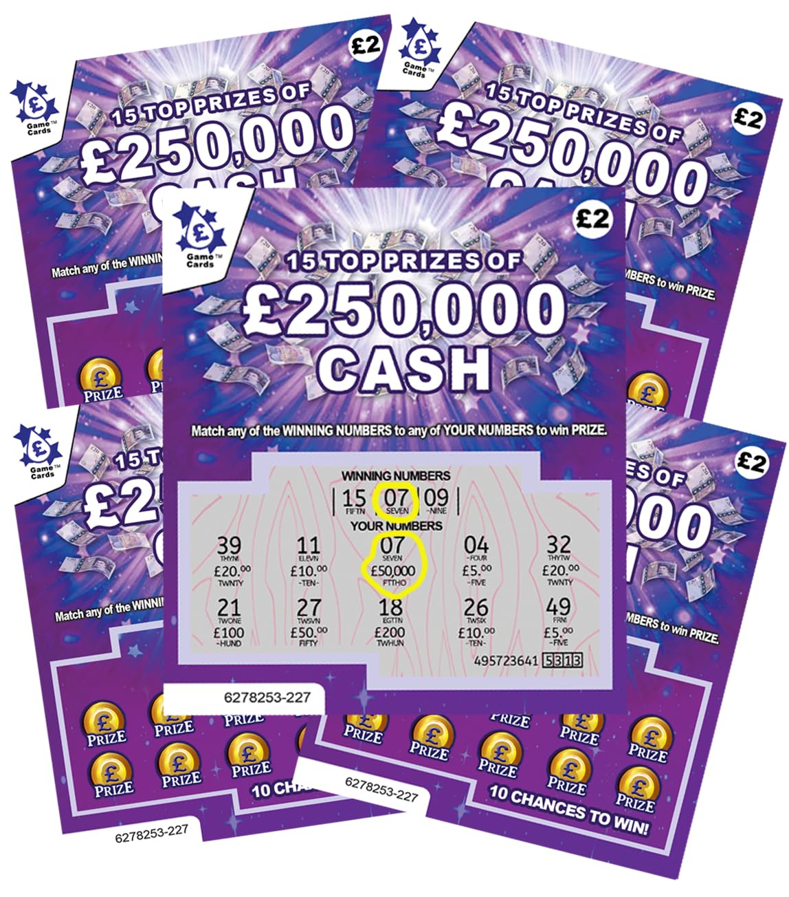 WARNING - Pack of 5 - Fake Joke Prank Scratchcards - Scratch Cards that appear to win thousands -