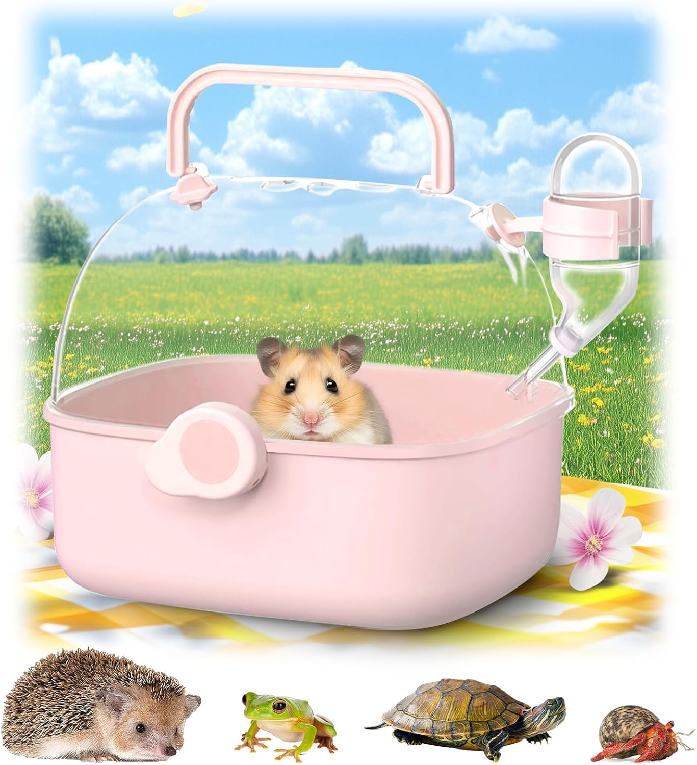 Portable Hamster Carrier Cage for Travel - Acrylic Small Animal Cage with Ventilation Holes,Escape-Proof Hamster Travel Cage for Outdoor Picnics, Vet Visits(Blue)