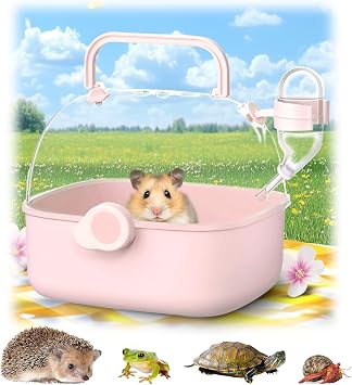Portable Hamster Carrier Cage for Travel - Acrylic Small Animal Cage with Ventilation Holes,Escape-Proof Hamster Travel Cage for Outdoor Picnics, Vet VisitsPink