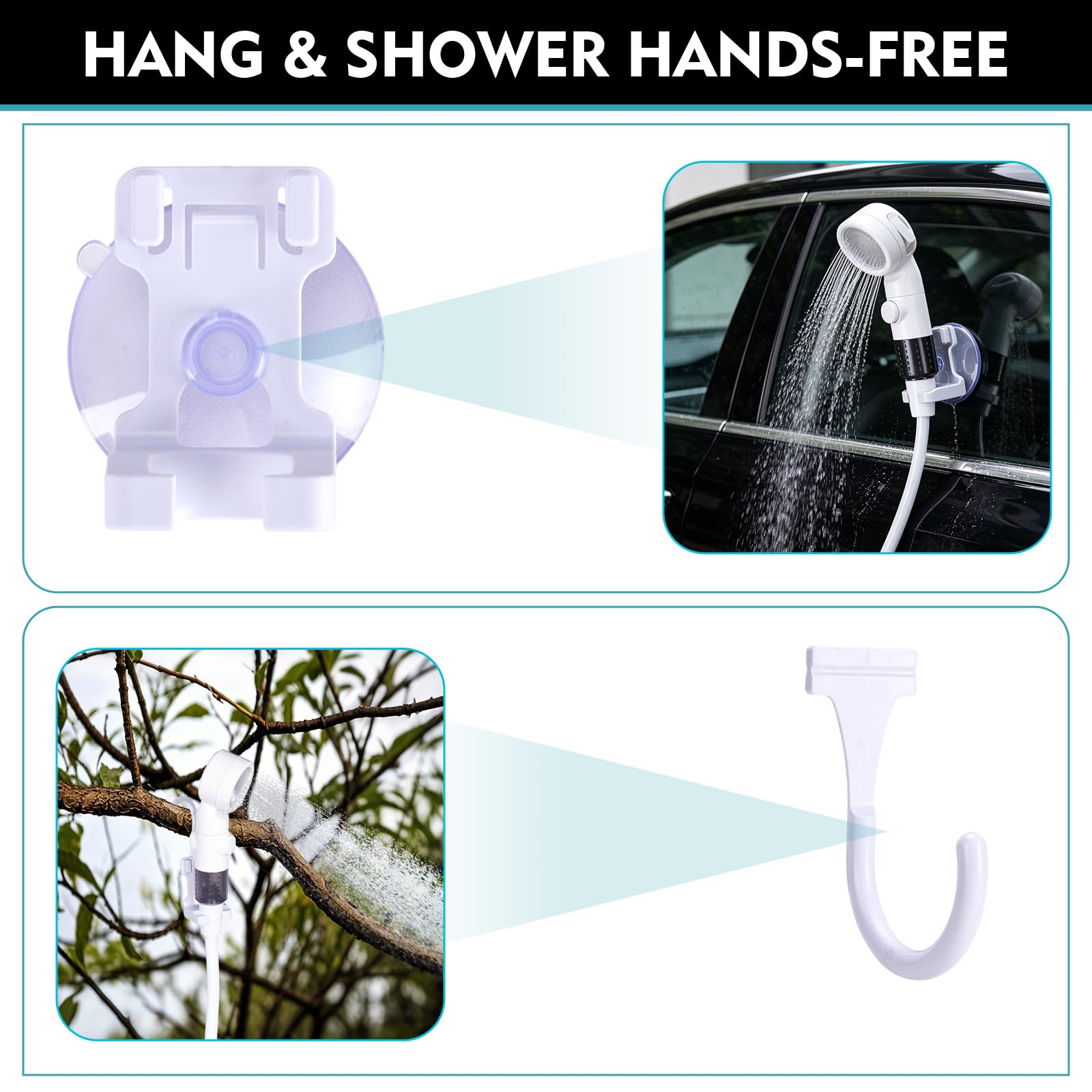 Campingdusche Akku 7500mAh, Tragbare Outdoor Dusche mit Wiederaufladbarer Pumpe | Duschkopf und 2m Schlauch, Mobile Dusche für Camping, Wohnmobil, Garten und Haustiere