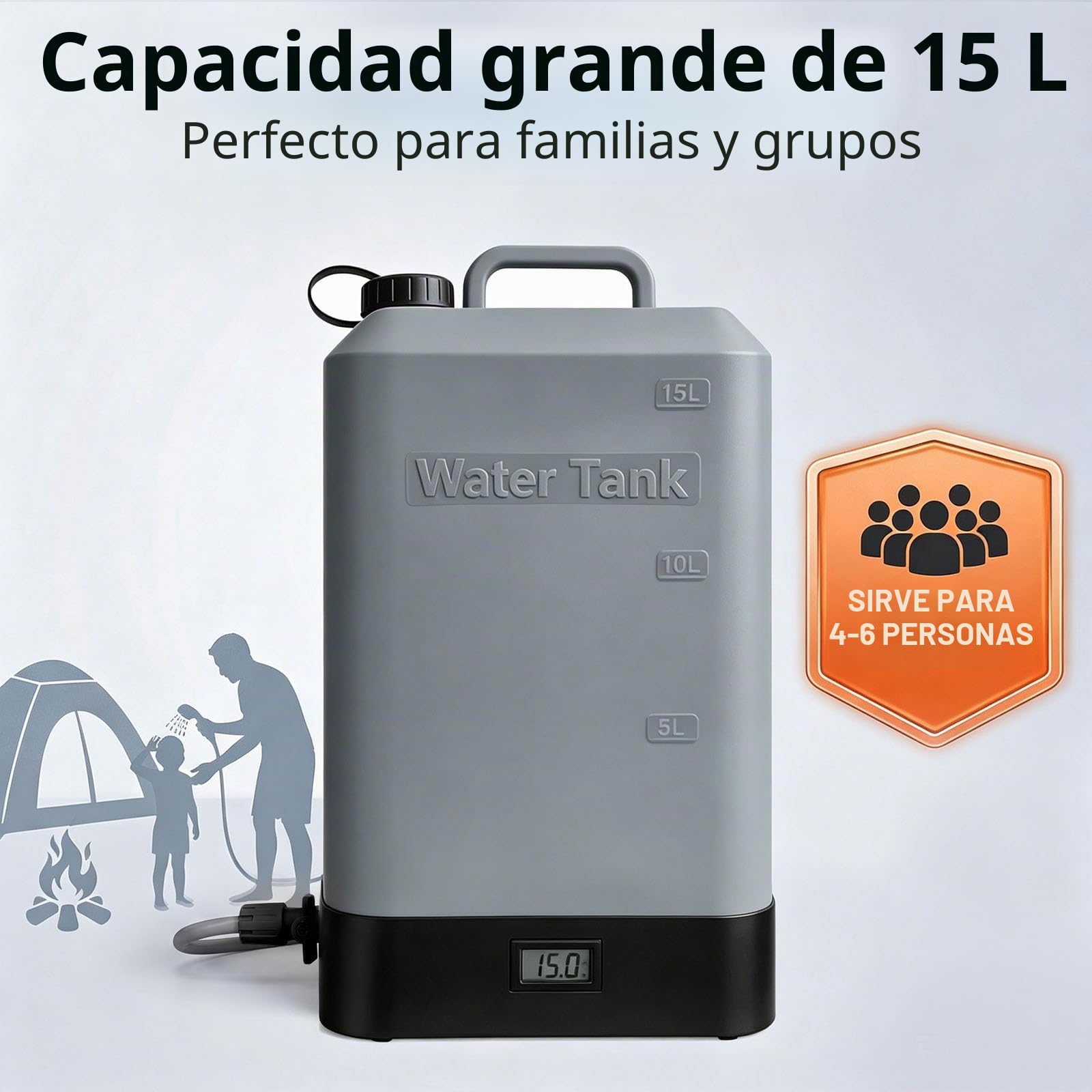 Tanque eléctrico Integrado de Silicona de 16 litros,Ducha portátil al Aire Libre,con Cabeza de Ducha,Carga USB,Ducha eléctrica,Adecuado para Senderismo/Camping,Playa,Mascotas,al Aire Libre | Tanque eléctrico integrado de silicona de 16 litros,ducha portát