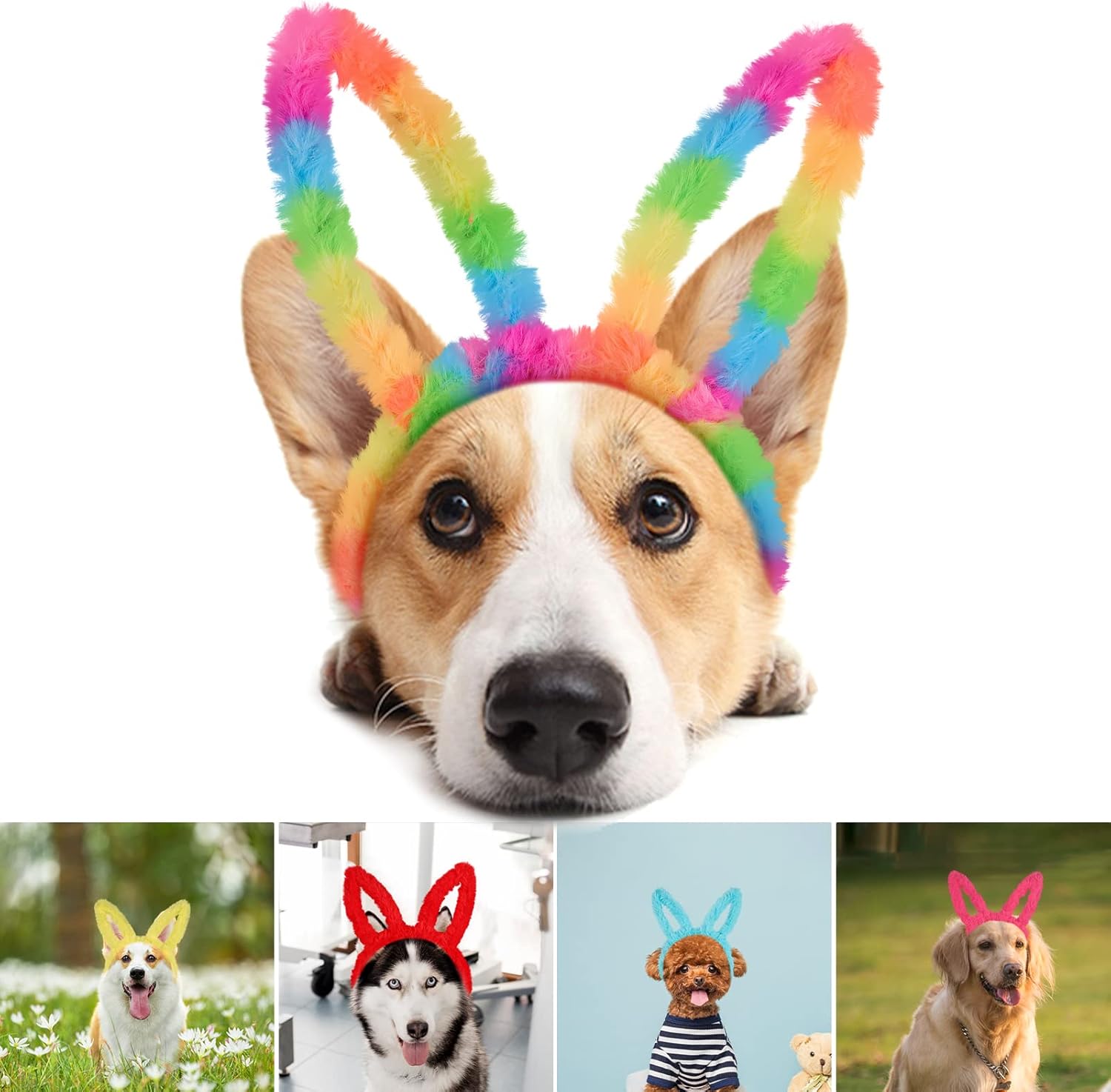 Fishdown Bunny Ears Headband,Plush Rabbit Ears Headbands,Fluffy Rabbit Ears Headband Easter Party, Cosplay Party Costume Headbands for Girls Women Kids,Set of 8
