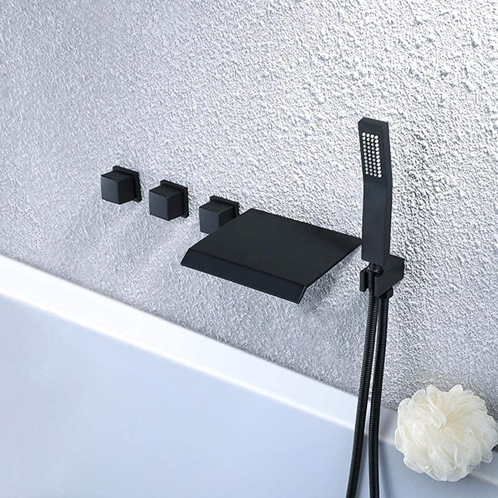 Mitigeur de bain douche cascade noir mat mural en laiton avec pommeau