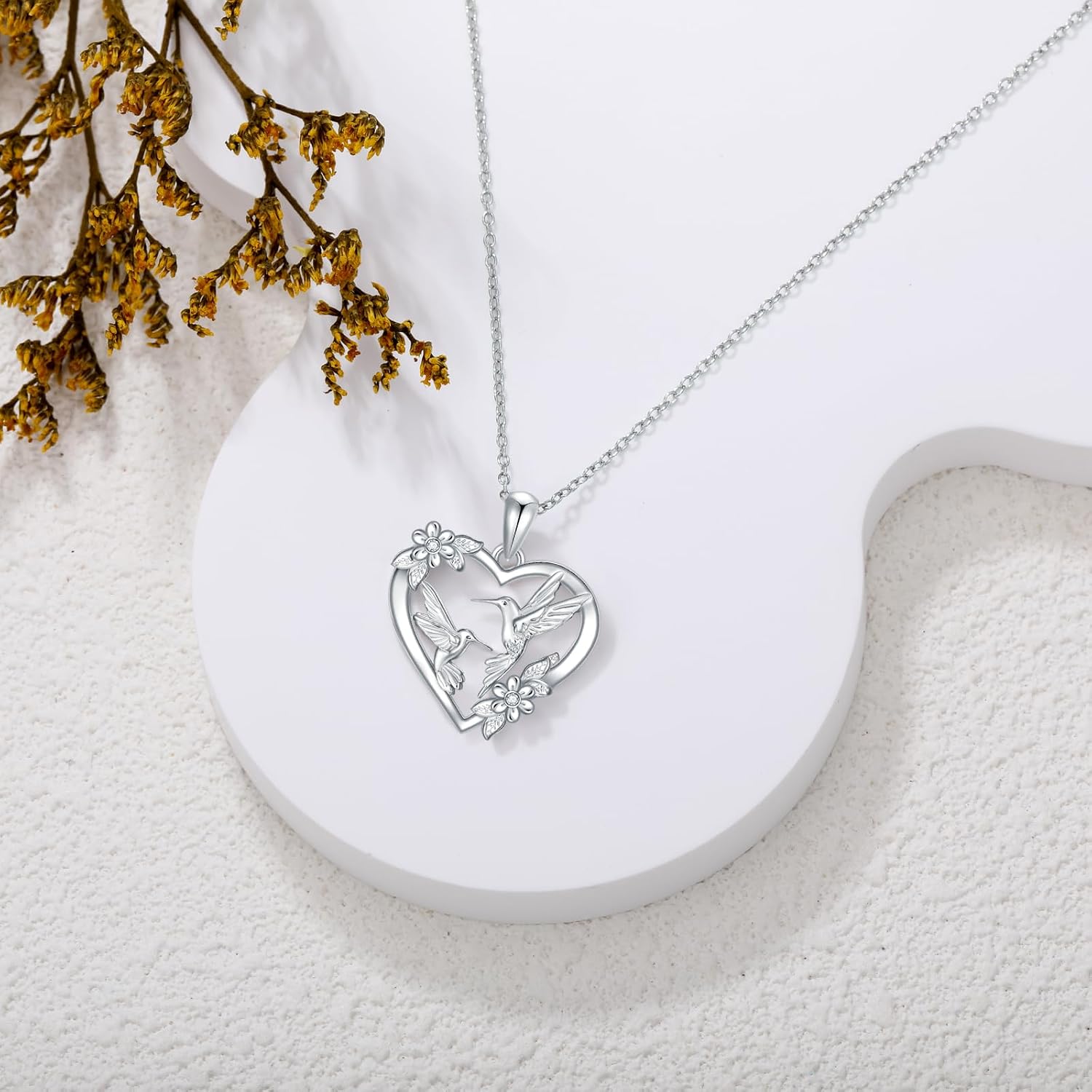 Diamond Hummingbird Necklace for Women 925 Sterling Silver Hummingbird Pendant Diamond Jewelry Gifts for Mother's Day Birthday Valentine's Day