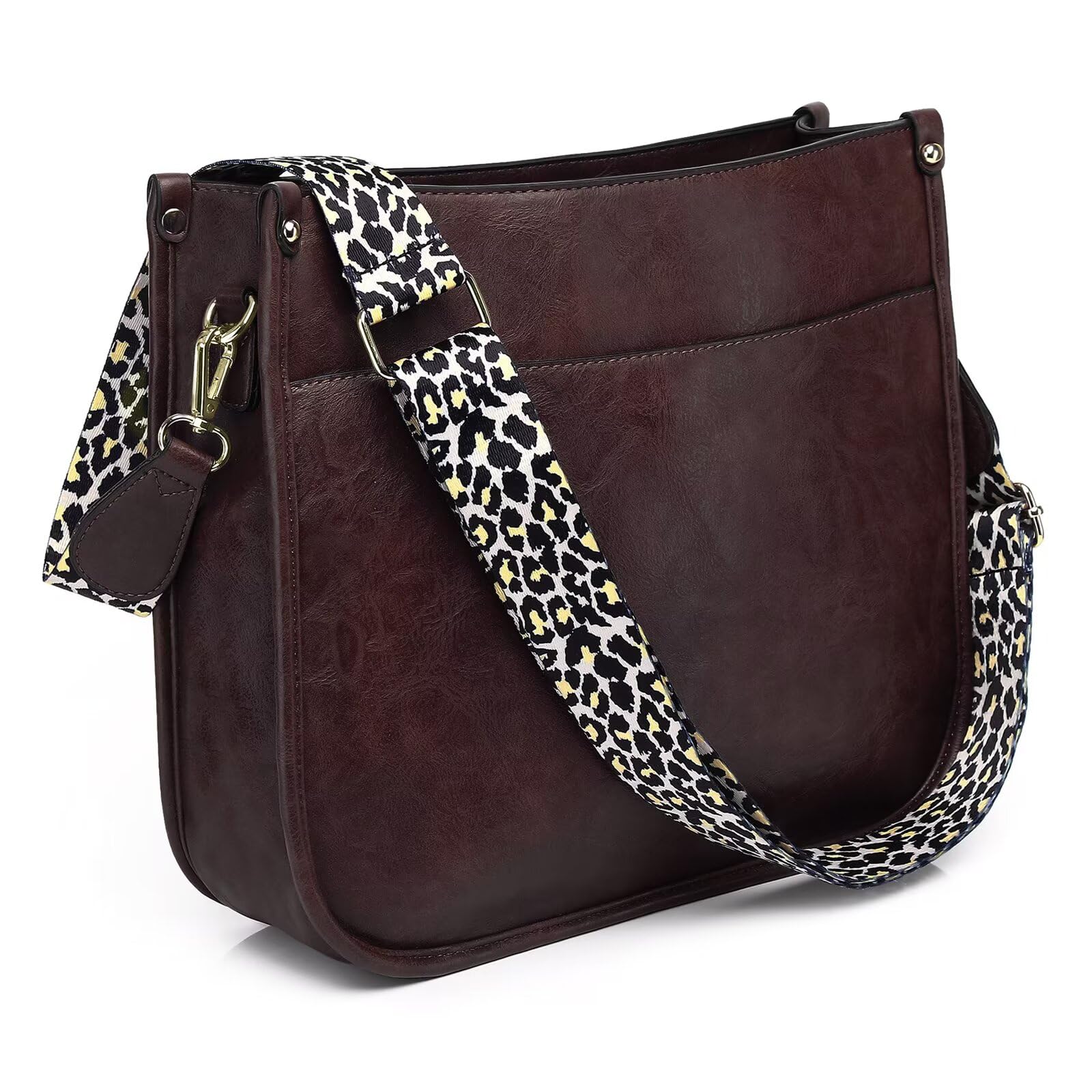 AUYOCO Vegan Leather Crossbody Bags for Women, Crossbody Purse with Guitar Strap Zipped Pockets Handbag Shoulder Bag