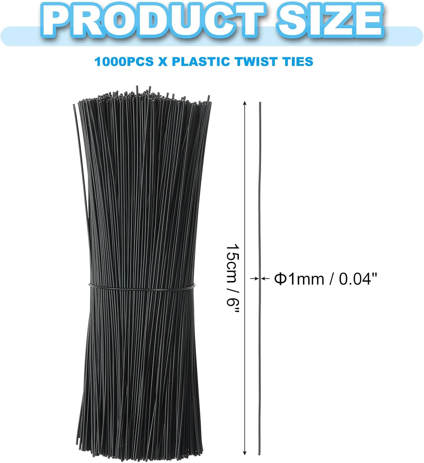 PATIKIL Plastic Twist Ties, 1000 Pcs 6 Inch Reusable Cable Ties, 0.04 Inch Wide Bag Coated Ties for Household and Office Use, Black