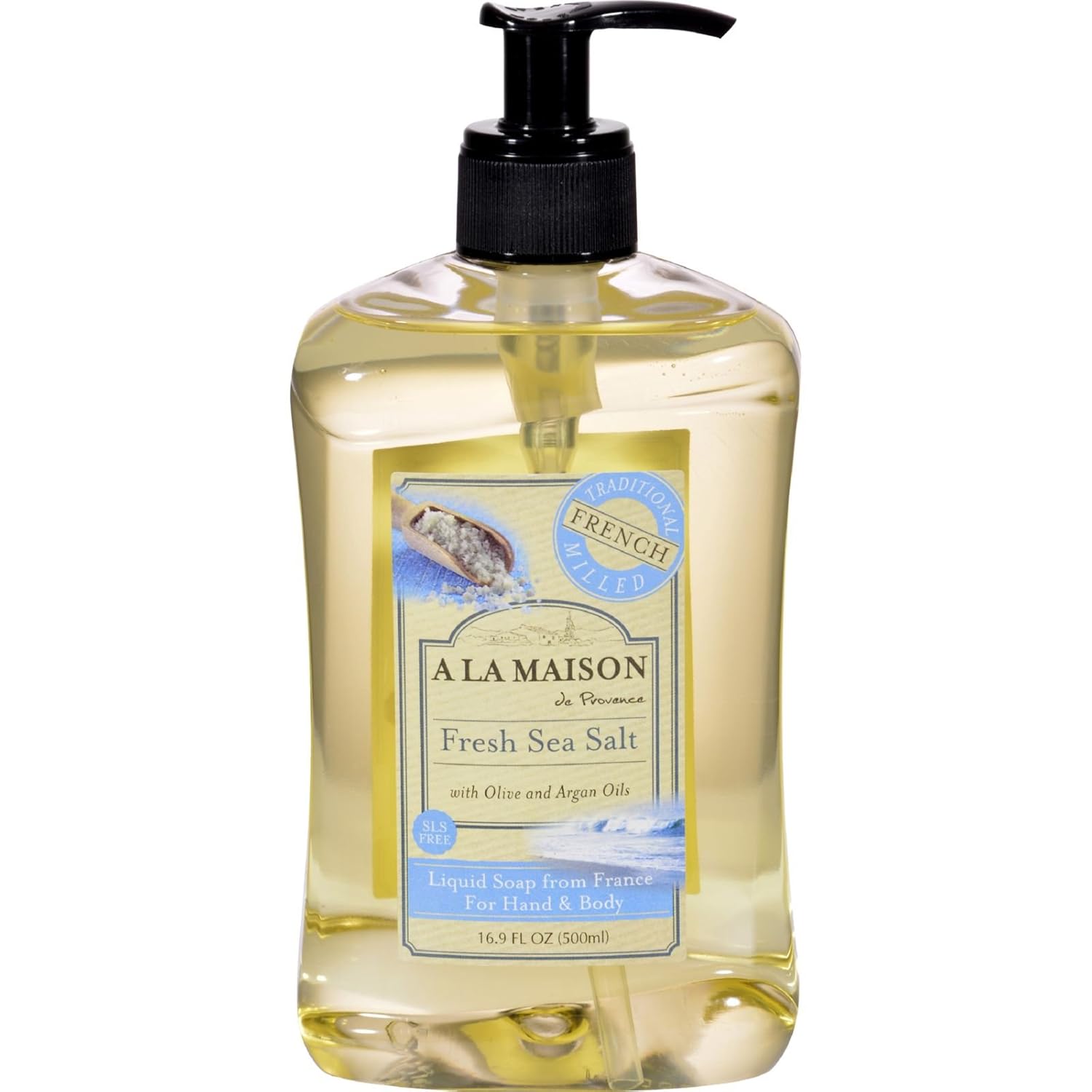 A La Maison French Liquid Soap - Fresh Sea Salt - Made with Olive Oil and Argan Oils - Vegetable Based - 16.9 oz (Pack of 4)