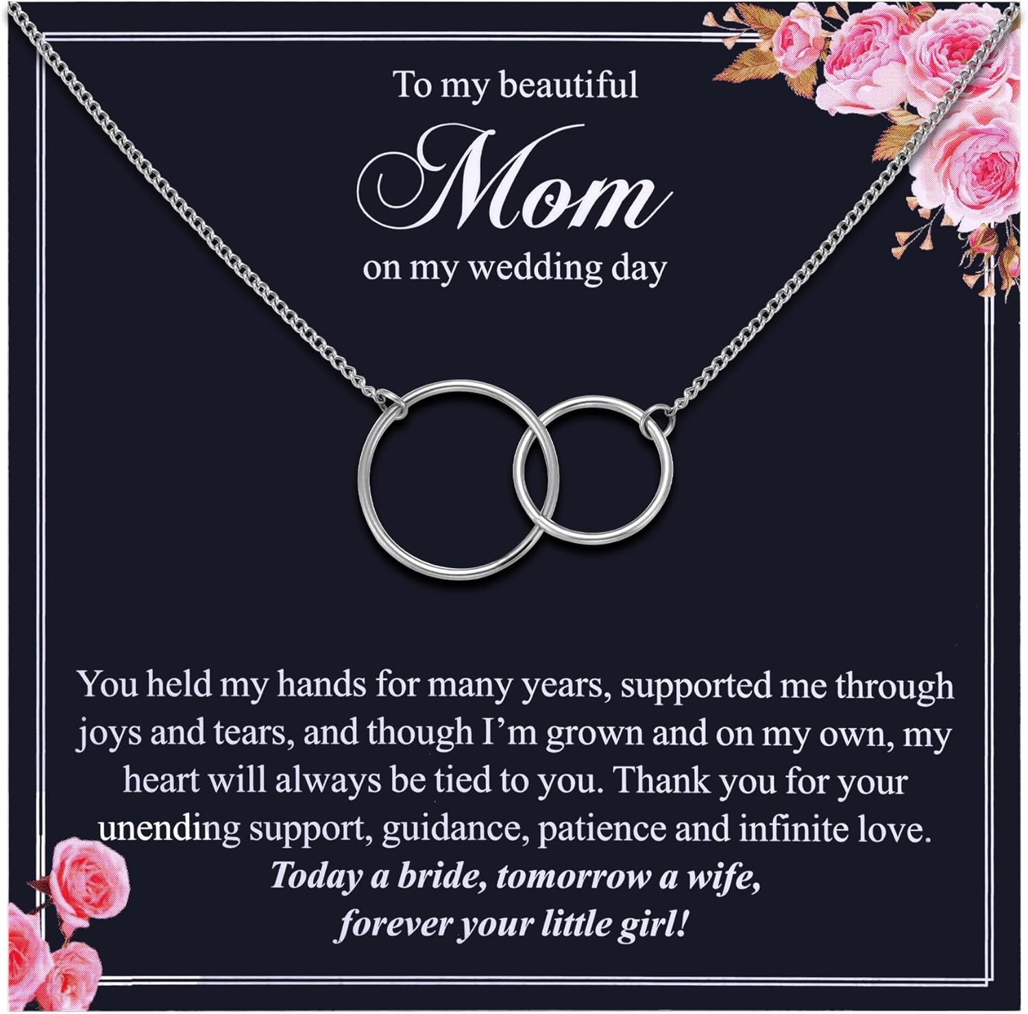 Ralukiia Mother of the Bride Necklace from Daughter – To My Beautiful Mom on My Wedding Day, Interlocking Circles Necklace with Message Card, Wedding Day Gift for Mom