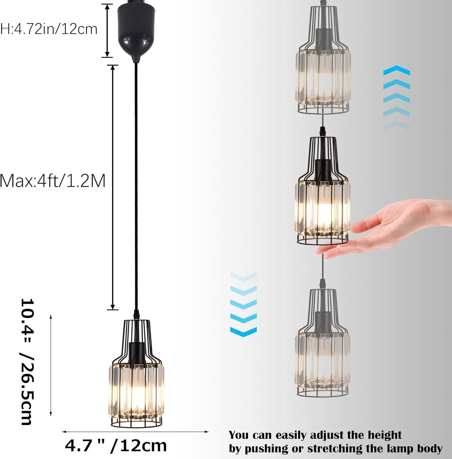 Height-Adjustable H-Type Track Light Pendants Clear Crystal Lampshade Track Mount Lift Pendants Vintage Stytle Customizable Remote Control with Stepless Dimming 3 Light,47.2in Wire