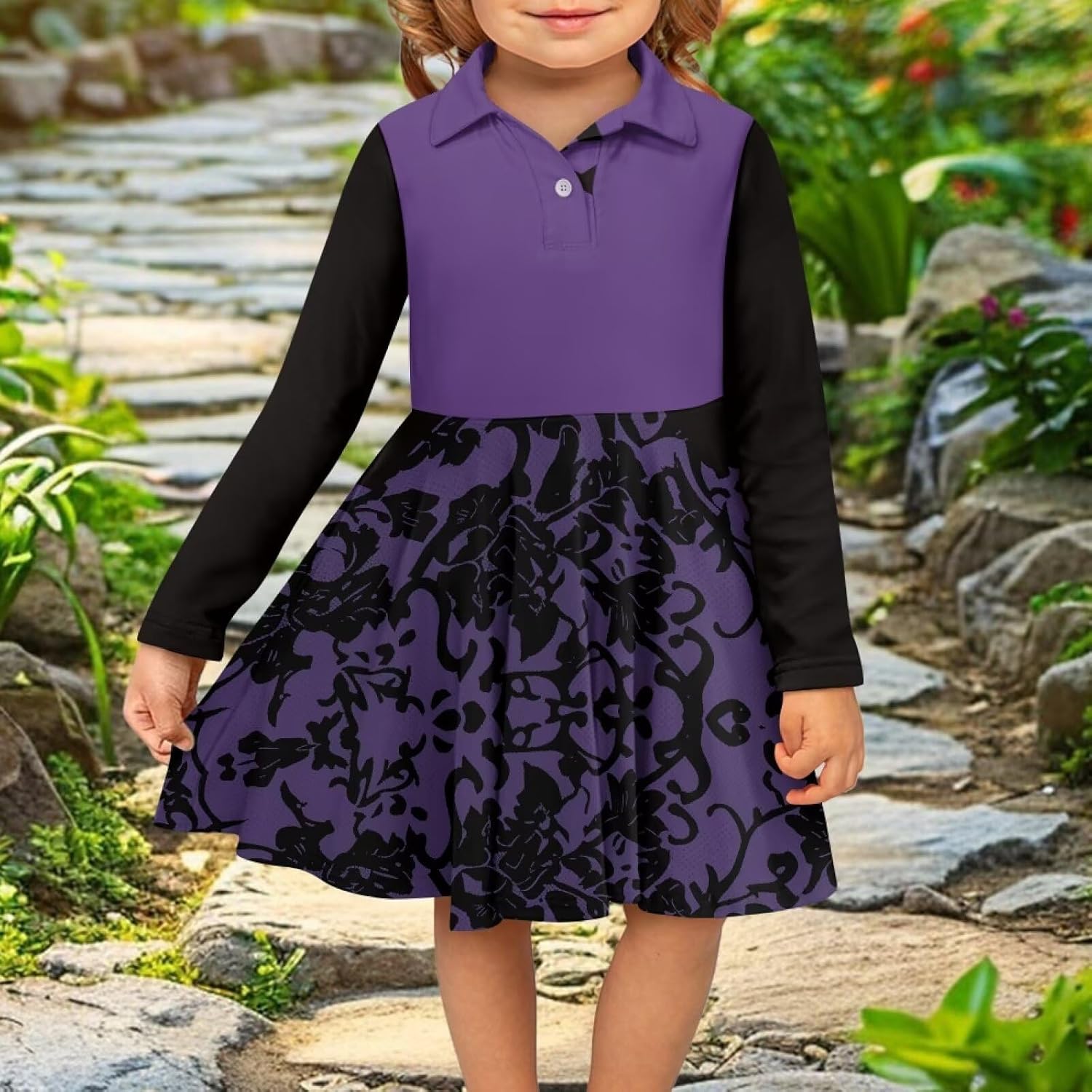 Polo Dresses for Girls Long Sleeve A Line Midi Fit and Twirl Casual, for Kids Back to School Clothes