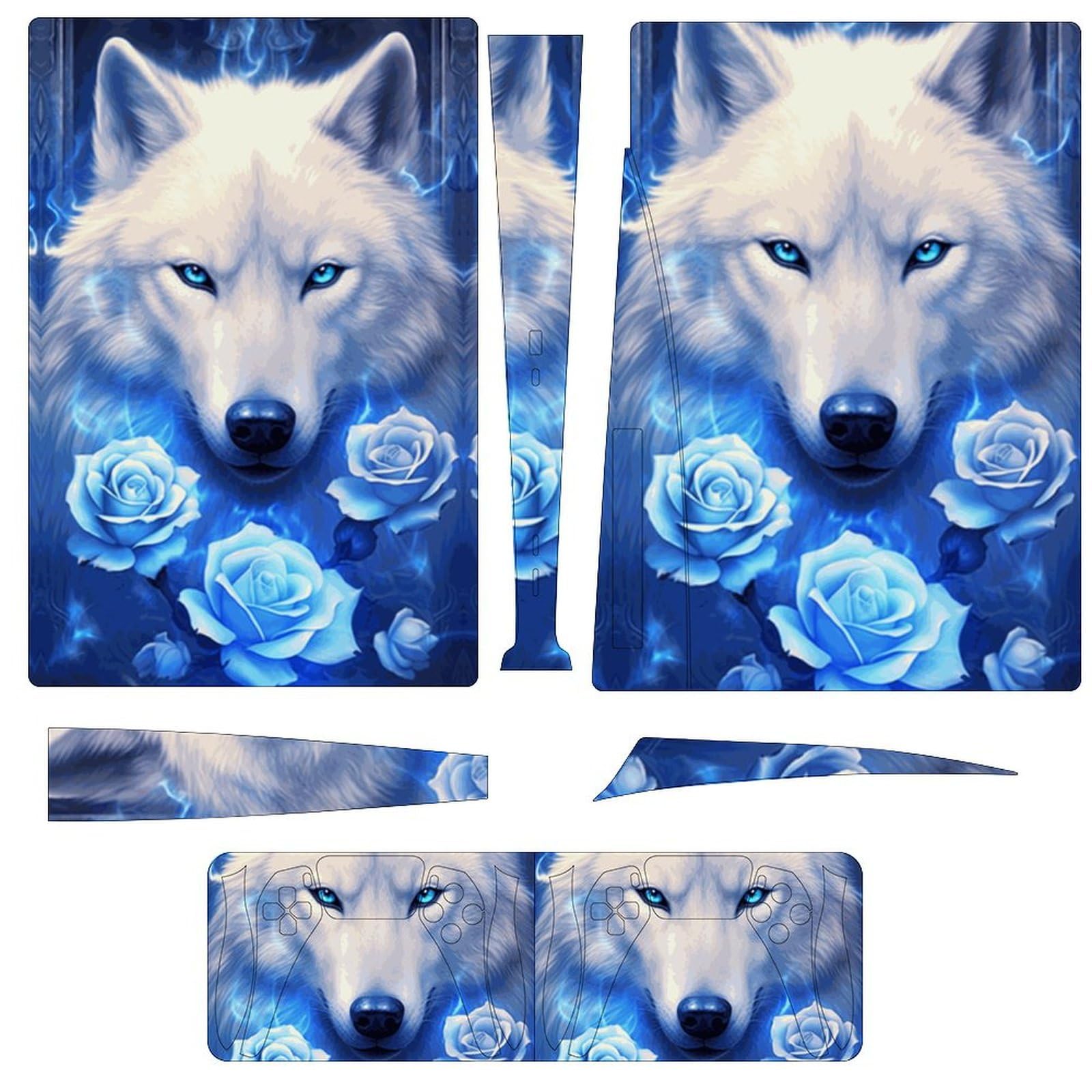Fantasy Wolf Roses PS5 Skin - Funda de vinilo para consola y mando de Playstation 5 Disc Edition