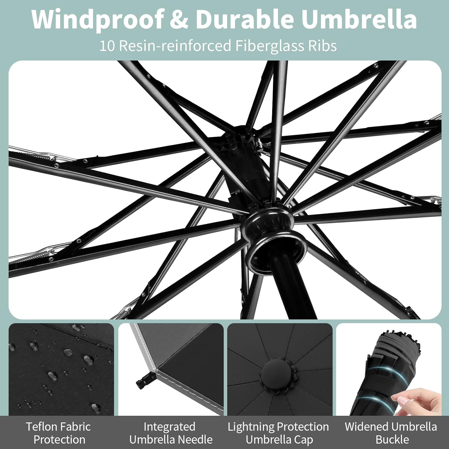 Yoobure Inverted Windproof Travel Umbrella - Automatic Umbrellas for Rain, Compact Folding with Reflective Stripe, Portable Large for Backpack, Lightweight with Sun UV Protection - Image 4