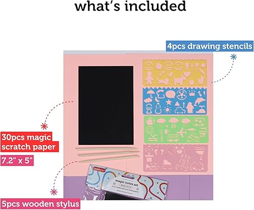 Miniatura 2 de Incraftables Juego de papel para rascar arco iris. Kit de notas mágicas con 30 piezas de papel de arte para rascar, 5 lápices de madera y 4