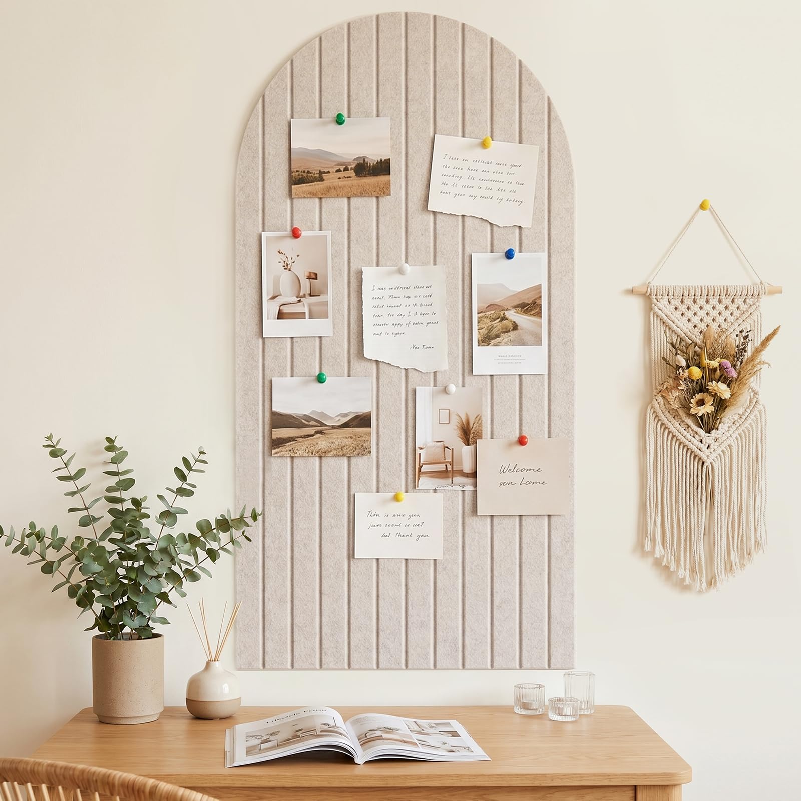 120 x 60 cm Filz-Pinnwand, selbstklebend, 3er-Pack Kork-Alternative, 0,9 cm dick, Fotowand, Pinnwand, Memoboard mit 30 Pinnadeln für Büro, Küche, Zuhause, Beige