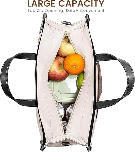 Miniatura 4 de LOVEVOOK Bolsa de almuerzo para mujer, bolsa de almuerzo aislada de gran capacidad para oficina, trabajo, picnic, playa, a la moda, beige y negro, M