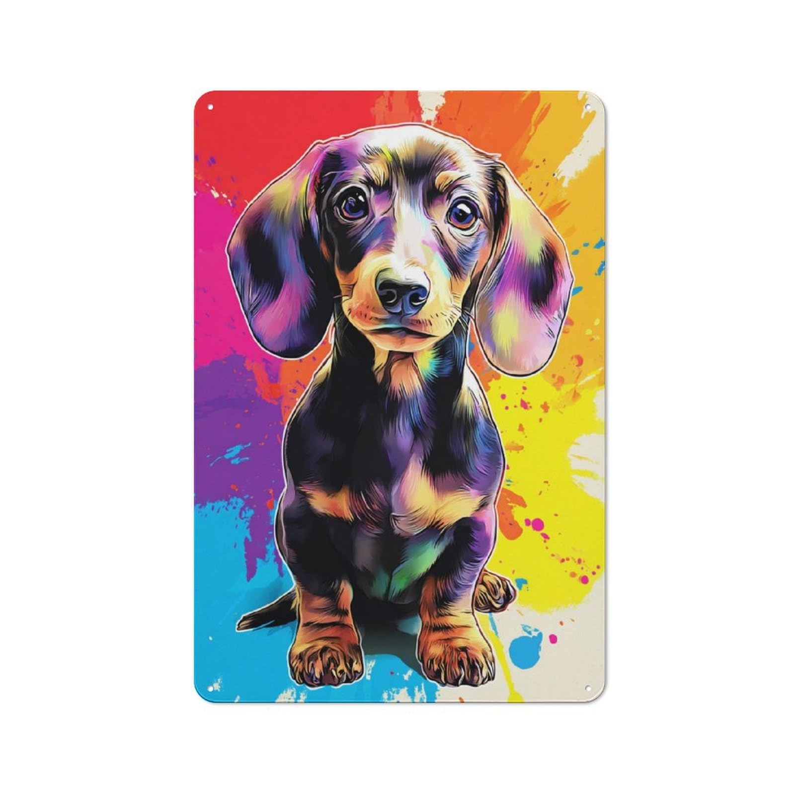 Junmoney Colorful Dachshund Portrait -1 Printed Metal Sign 30X20cm For Guest Room Or Hallway, Suited To Home Decor Collectors