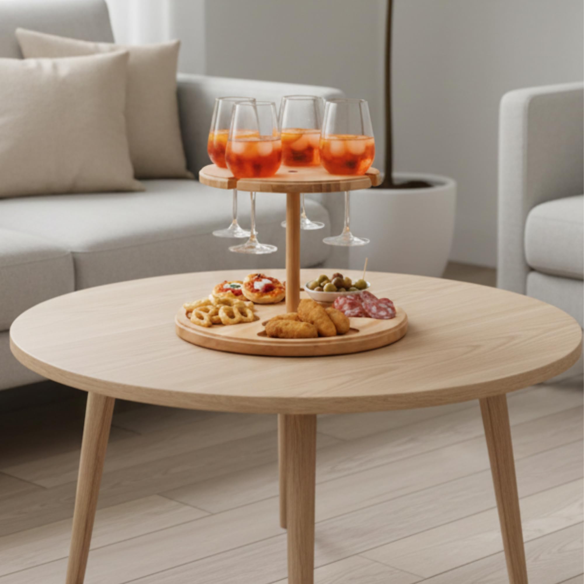 INCA Alzatina Portacalici in Legno di Faggio, 4 Porta Bicchieri, 4 Piani di Servizio, Naturale, 32,5x23h cm, per Aperitivo e Antipasti