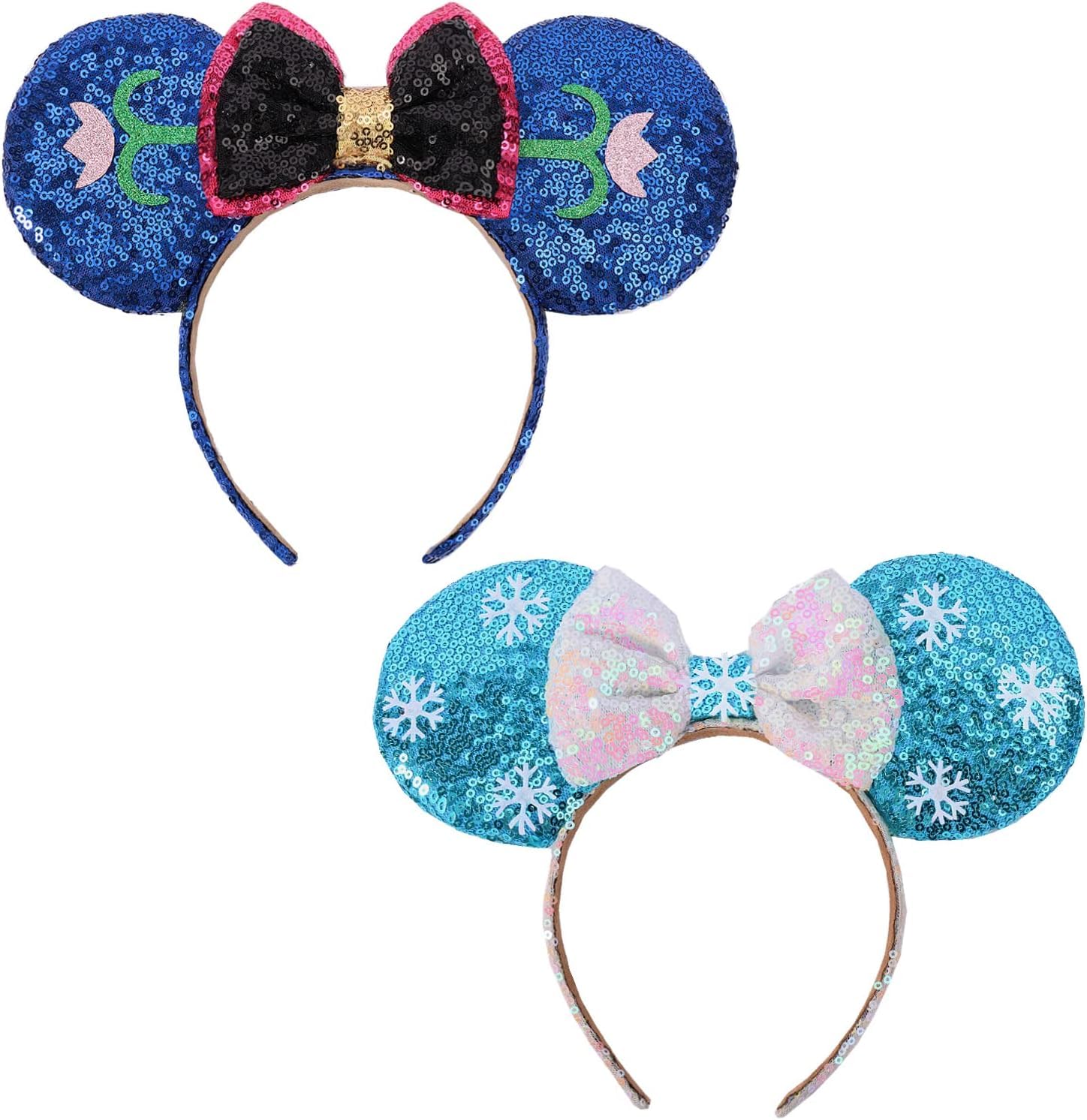 SYOSI Mouse Ears Bow Headbands, 2 PCS Frozen Mouse Ears for Cosplay Costume Princess Elsa and Anna Sequins Headbands, Minnie Ears Headband Princess Elsa Dress Up Costume Cosplay Accessories