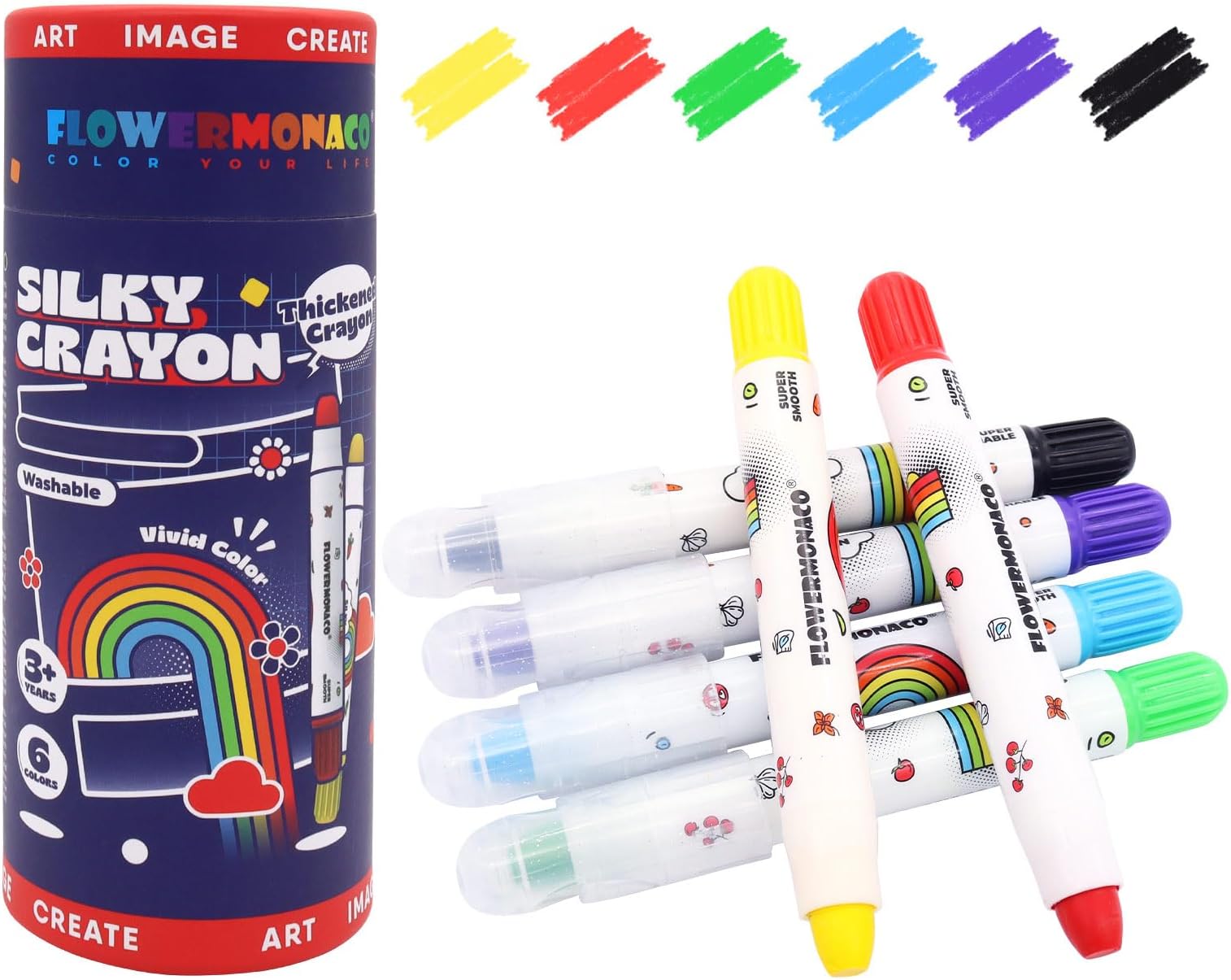 Lebze Jumbo Crayons for Toddlers, 6 Colors Washable Crayons, Easy to Hold Silky Large Crayon for Babies and Children, Safe Non Toxic