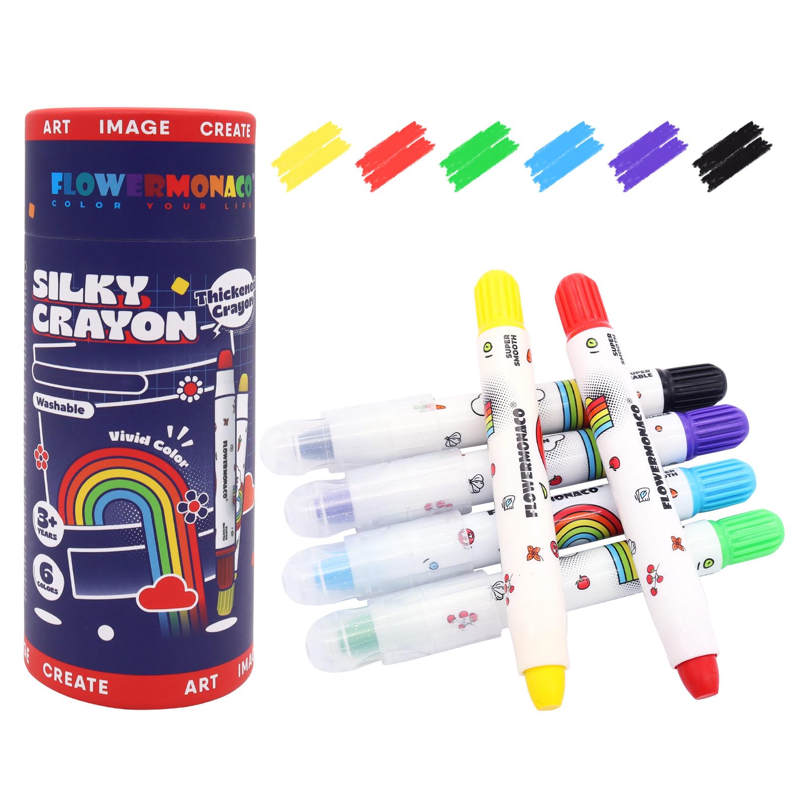 Lebze Jumbo Crayons for Toddlers, 6 Colors Washable Crayons, Easy to Hold Silky Large Crayon for Babies and Children, Safe Non Toxic