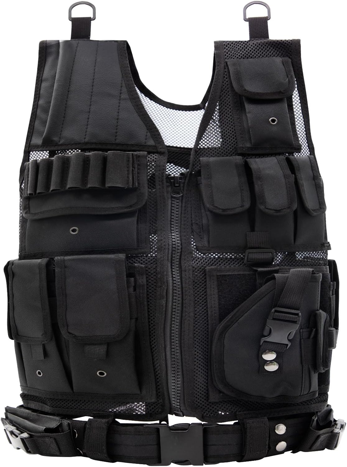 Tactical Vest, Lightweight Adjustable Airsoft Vest with Detachable Belt & Holster, Tactical Vest for Men for Adults CS/Hunting/Training/Cosplay
