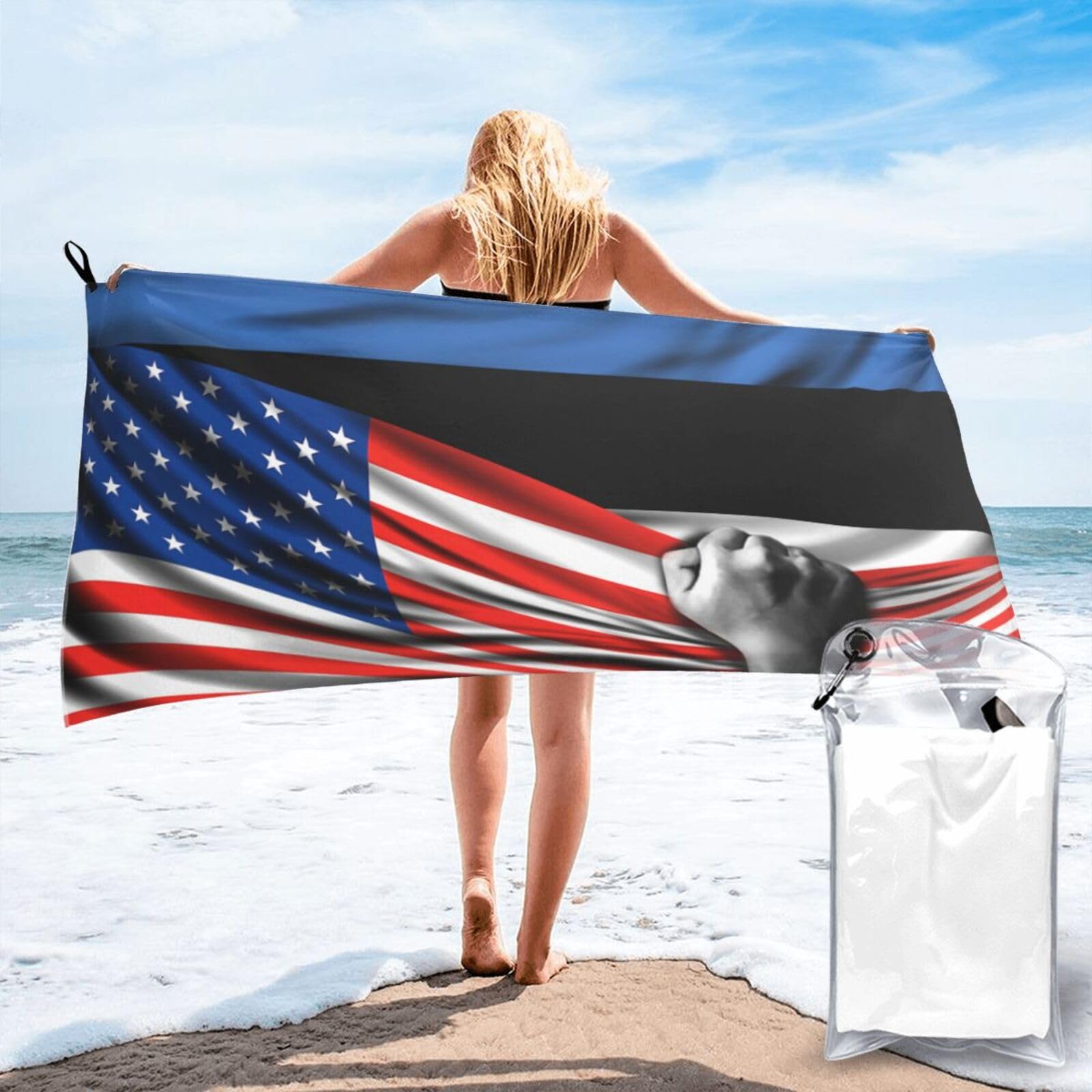 HACXZ Beach Towel America Flag and Estonians Flag Microfiber Beach Towel Lightweight Absorbent 31.5"X63"