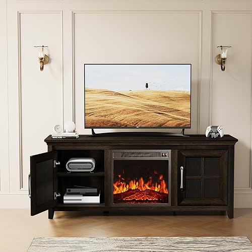 Miniatura 8 de PIWFS02G - Soporte de TV con chimenea de 18 pulgadas para televisores de hasta 70 pulgadas, chimenea eléctrica con armario de almacenamiento y